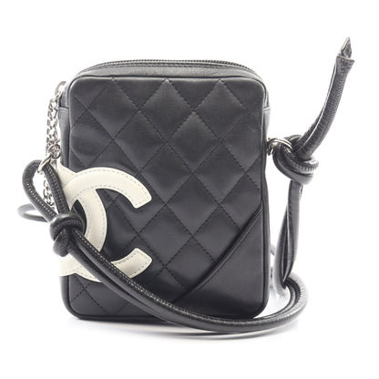 カンボンライン スモール ショルダーバッグ レザー ブラック ホワイト シルバー金具 シャネル バッグ CHANEL