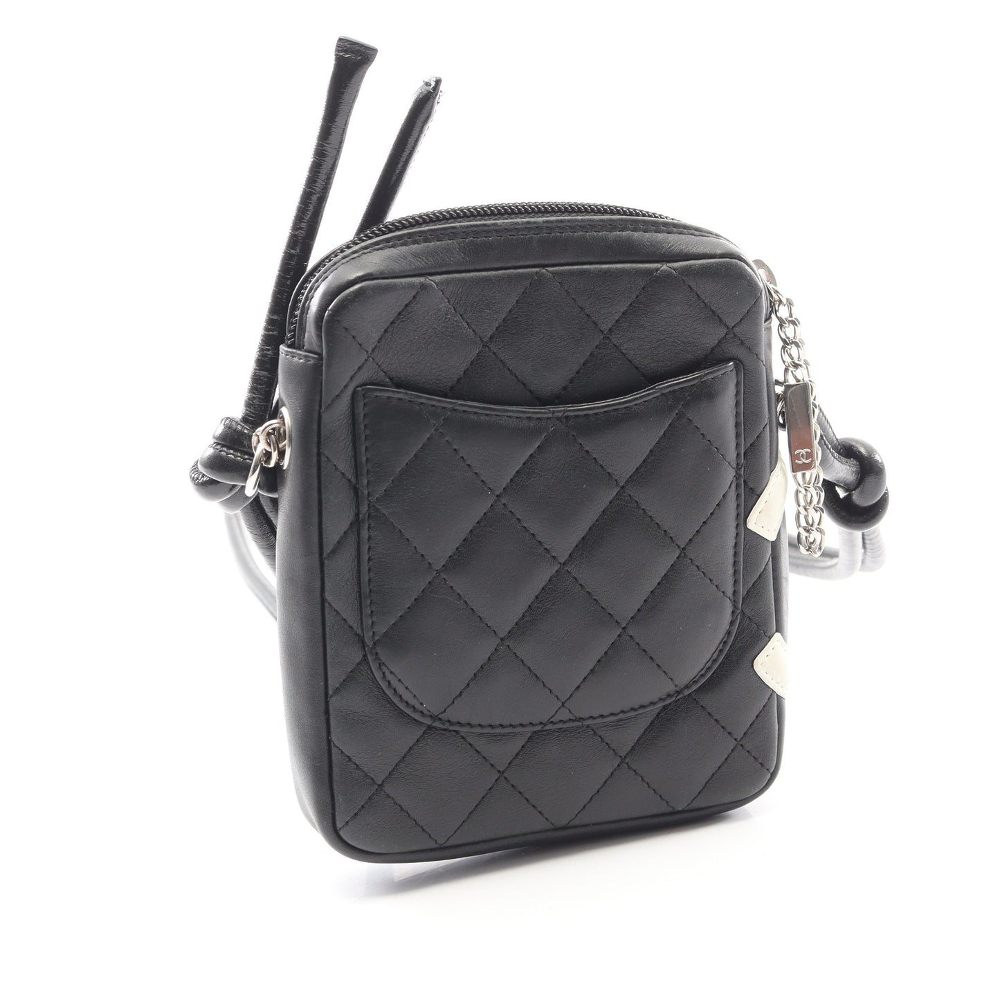 カンボンライン スモール ショルダーバッグ レザー ブラック ホワイト シルバー金具 シャネル バッグ CHANEL