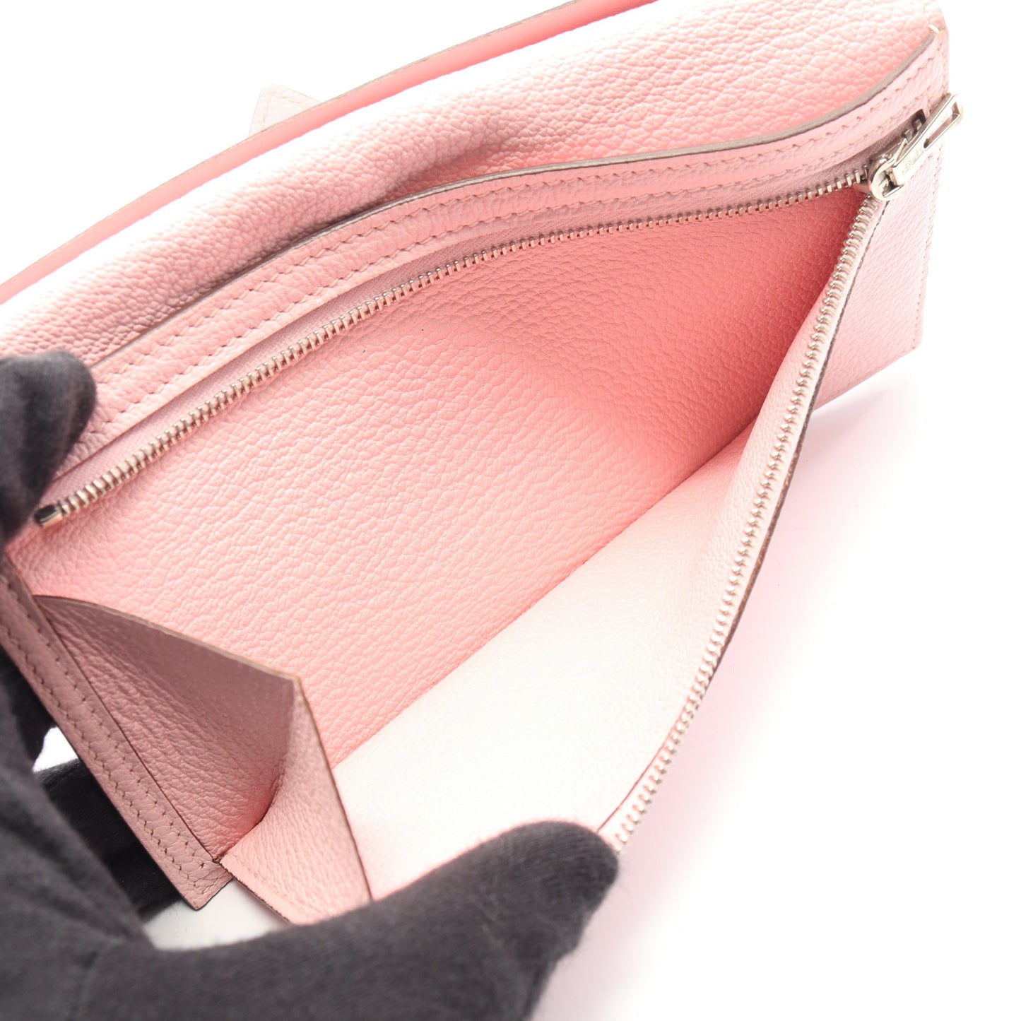 ベアンスフレ ローズサクラ 二つ折り長財布 シェーブル ライトピンク シルバー金具 T刻印 エルメス 財布・小物 HERMES