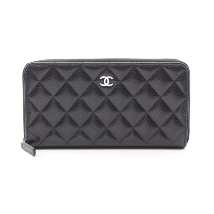 クラシック ロング ジップ ウォレット マトラッセ ラウンドファスナー長財布 キャビアスキン ブラック シルバー金具 シャネル 財布・小物 CHANEL