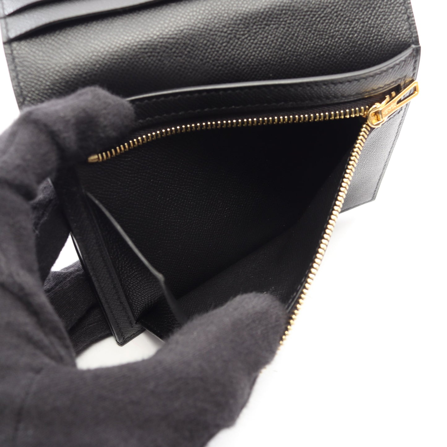 ベアンコンパクト 二つ折り財布 ヴォーマダム ブラック ゴールド金具 W刻印 エルメス 財布・小物 HERMES