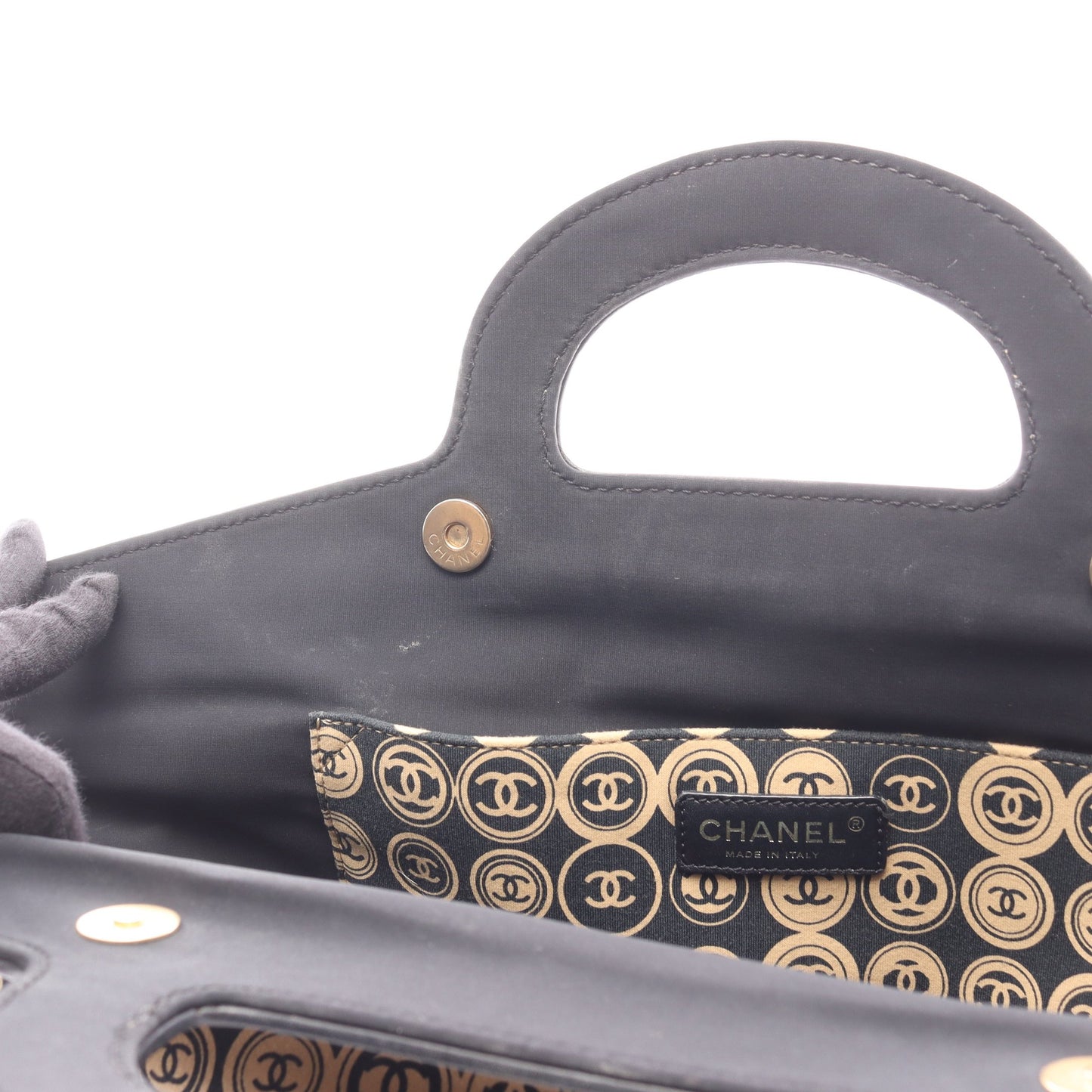 ハンドバッグ コットンジャージー レザー ブラック ベージュ ゴールド金具 シャネル バッグ CHANEL