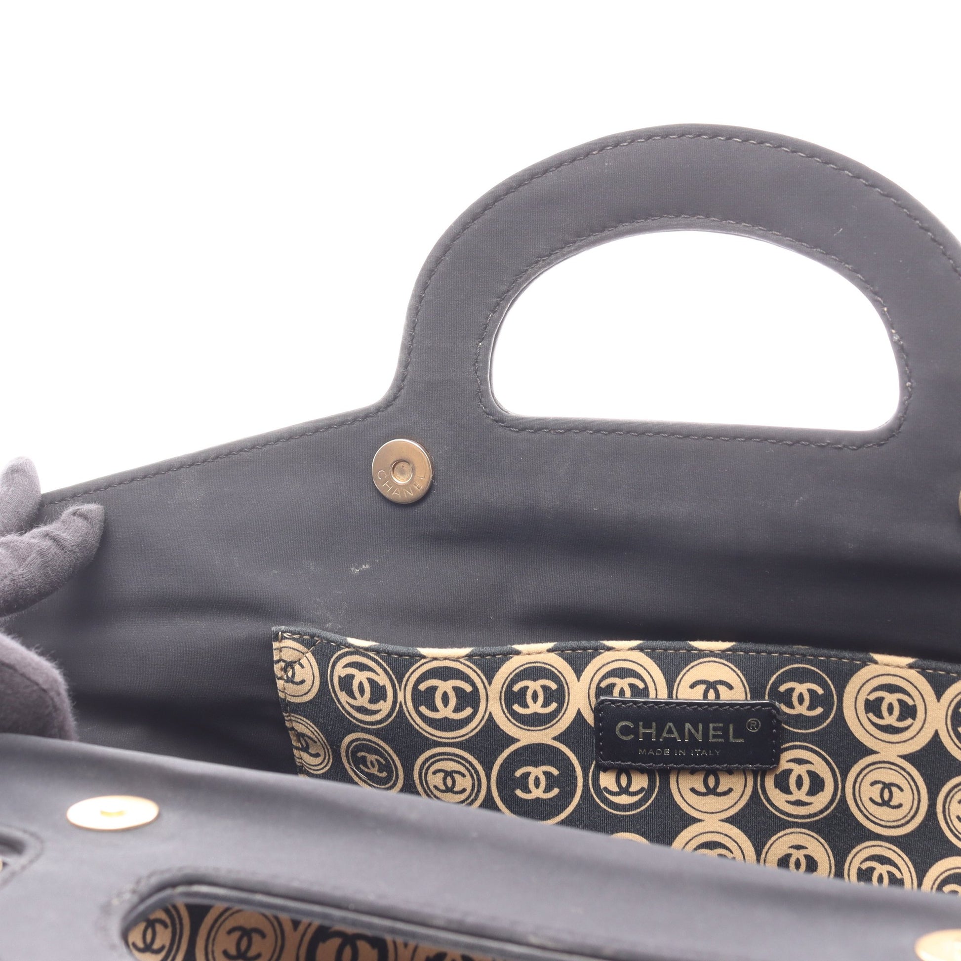 ハンドバッグ コットンジャージー レザー ブラック ベージュ ゴールド金具 シャネル バッグ CHANEL