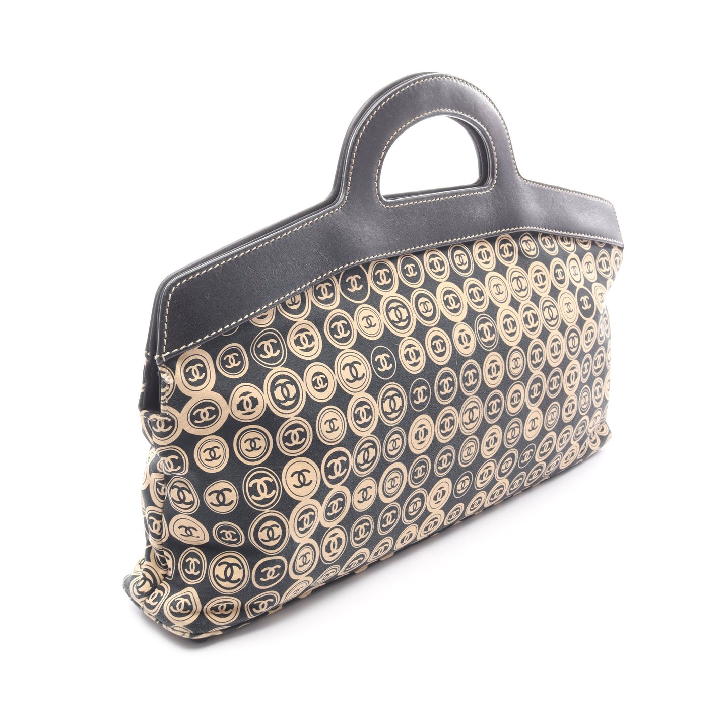 ハンドバッグ コットンジャージー レザー ブラック ベージュ ゴールド金具 シャネル バッグ CHANEL