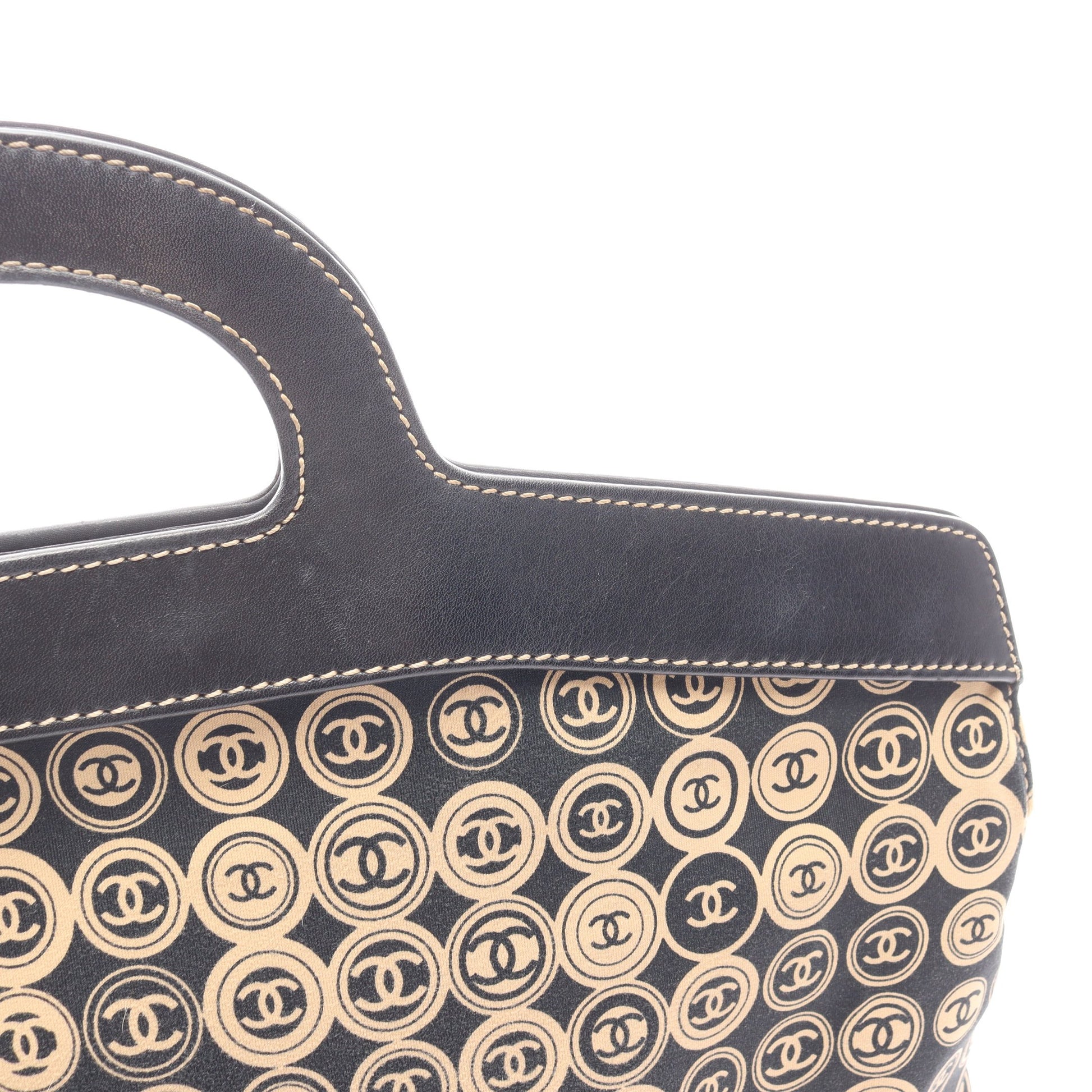 ハンドバッグ コットンジャージー レザー ブラック ベージュ ゴールド金具 シャネル バッグ CHANEL