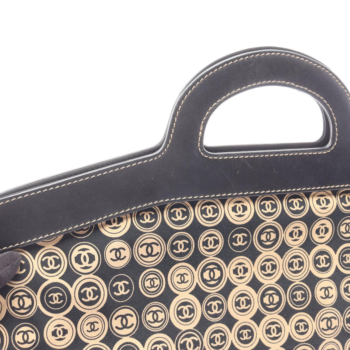 ハンドバッグ コットンジャージー レザー ブラック ベージュ ゴールド金具 シャネル バッグ CHANEL