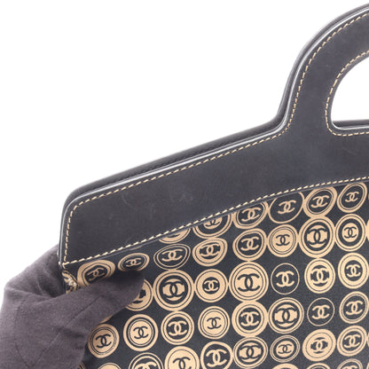 ハンドバッグ コットンジャージー レザー ブラック ベージュ ゴールド金具 シャネル バッグ CHANEL