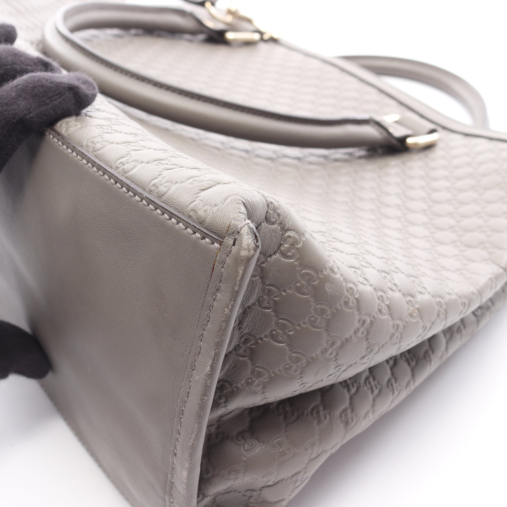マイクログッチシマ 2WAY ハンドバッグ レザー グレー グッチ バッグ GUCCI