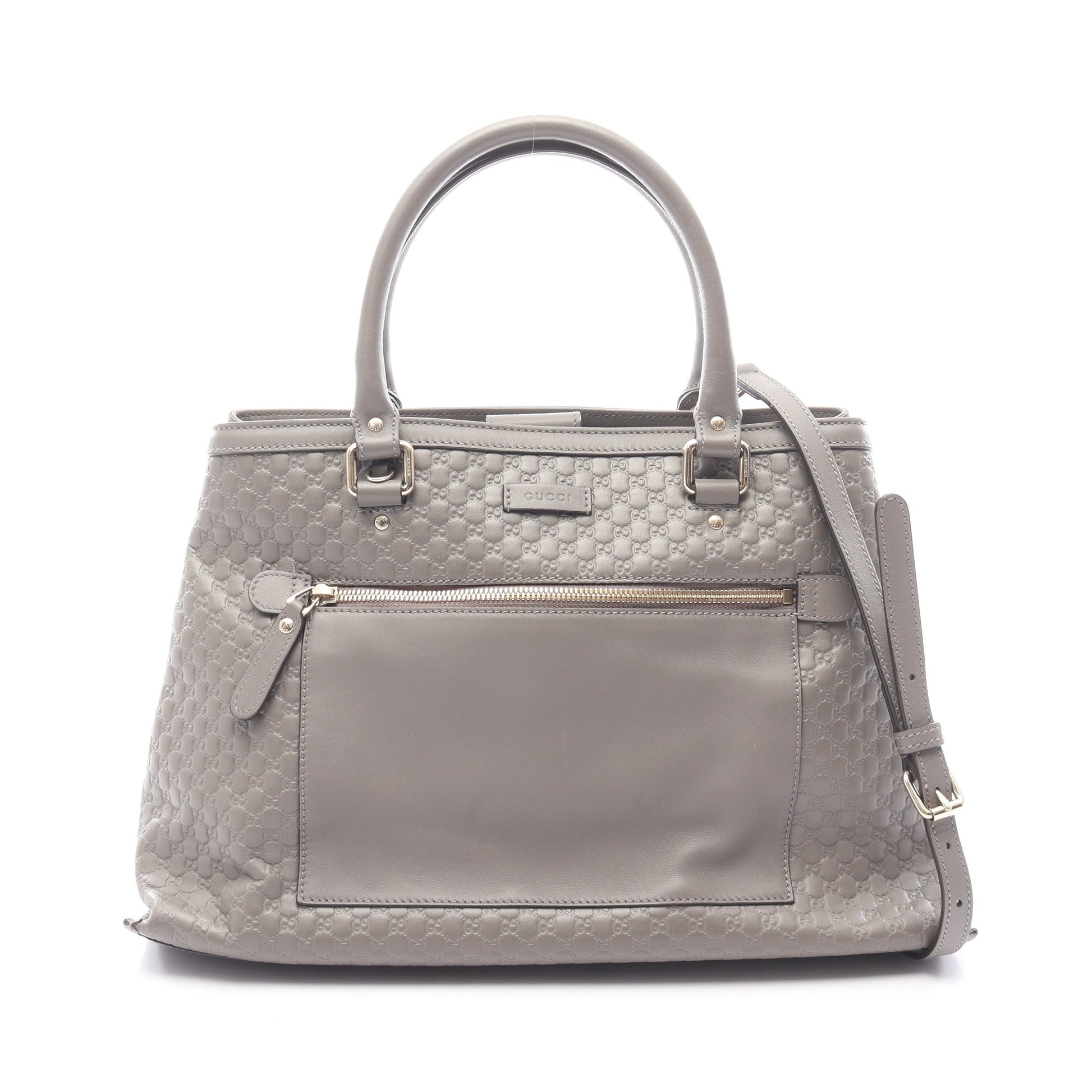 マイクログッチシマ 2WAY ハンドバッグ レザー グレー グッチ バッグ GUCCI