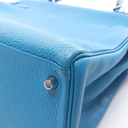 ケリー35 ブルーザンジバル 内縫い 2WAY ハンドバッグ トゴ ブルー シルバー金具 A刻印 エルメス バッグ HERMES