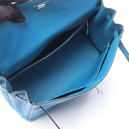 ケリー35 ブルーザンジバル 内縫い 2WAY ハンドバッグ トゴ ブルー シルバー金具 A刻印 エルメス バッグ HERMES
