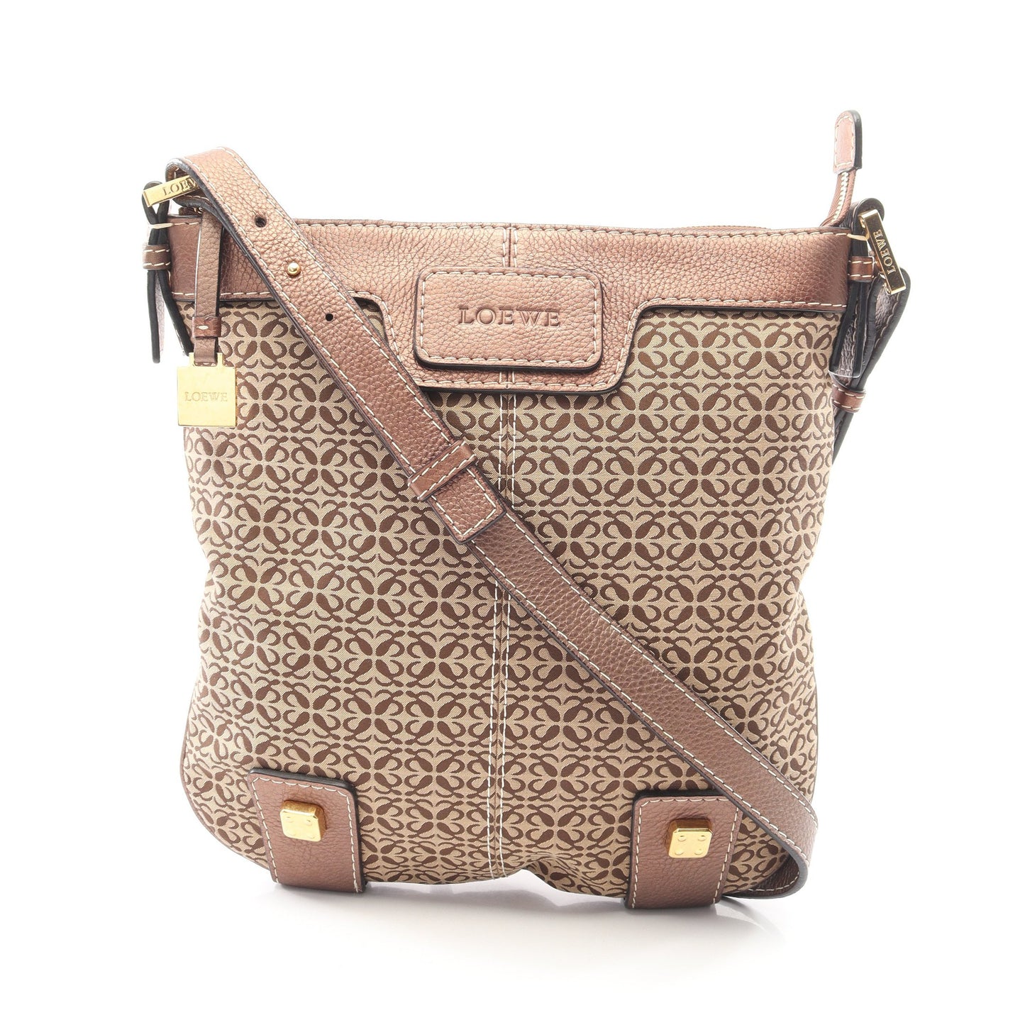 アナグラム ショルダーバッグ キャンバス レザー ベージュ ブロンズ ロエベ バッグ LOEWE