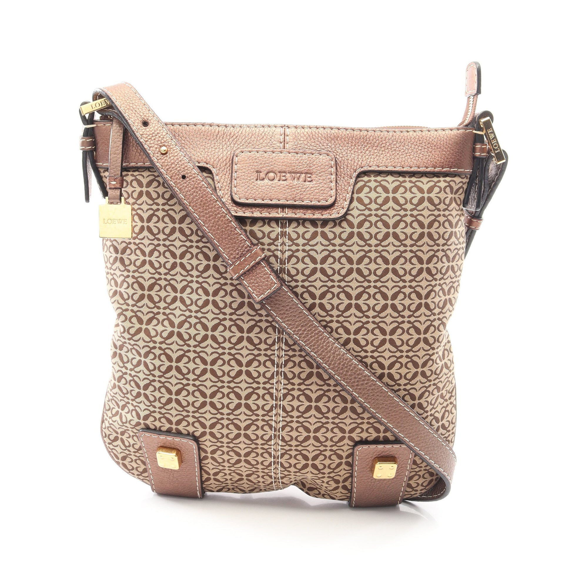 アナグラム ショルダーバッグ キャンバス レザー ベージュ ブロンズ ロエベ バッグ LOEWE