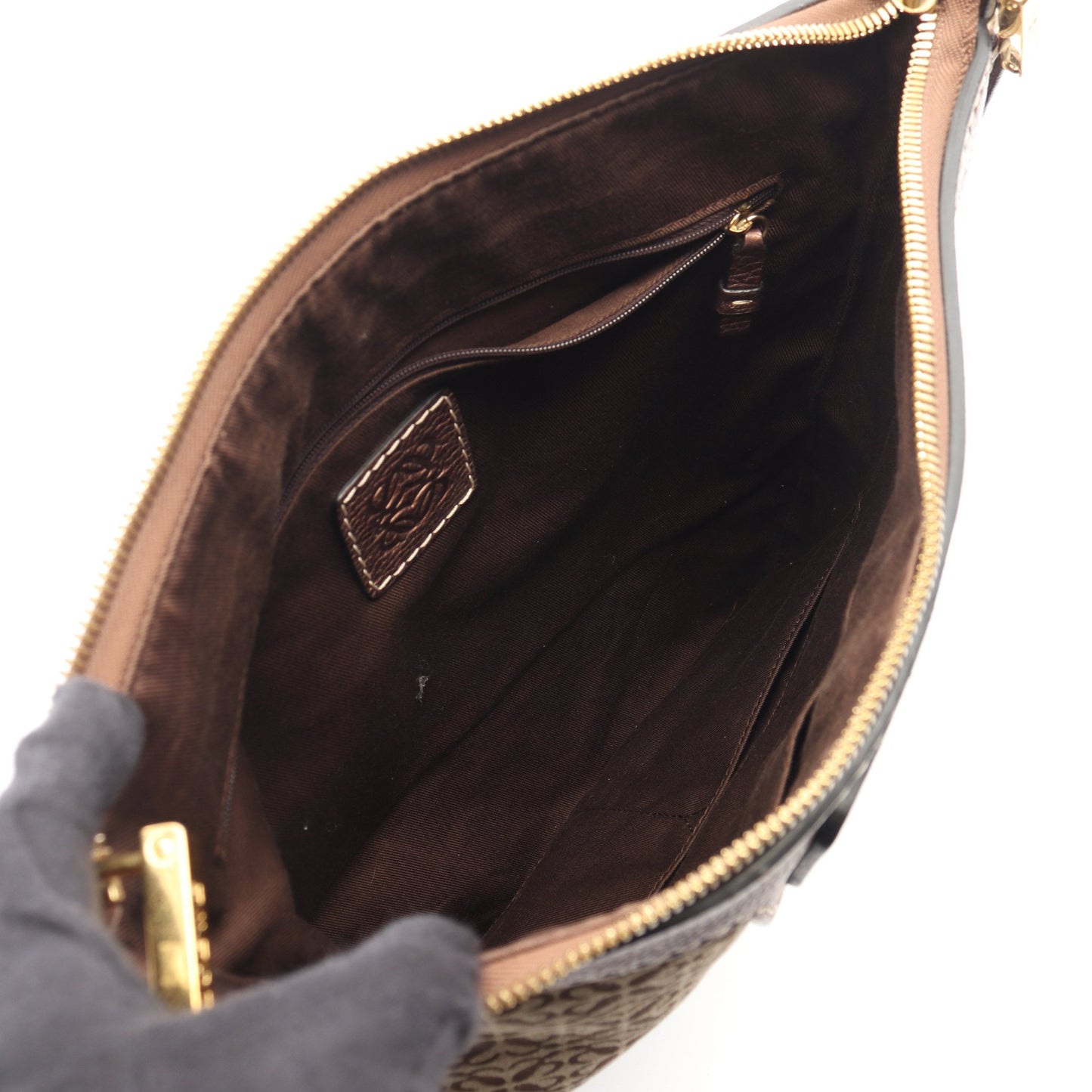 アナグラム ショルダーバッグ キャンバス レザー ベージュ ブロンズ ロエベ バッグ LOEWE