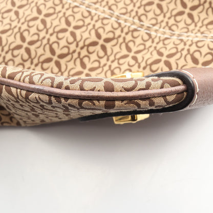 アナグラム ショルダーバッグ キャンバス レザー ベージュ ブロンズ ロエベ バッグ LOEWE