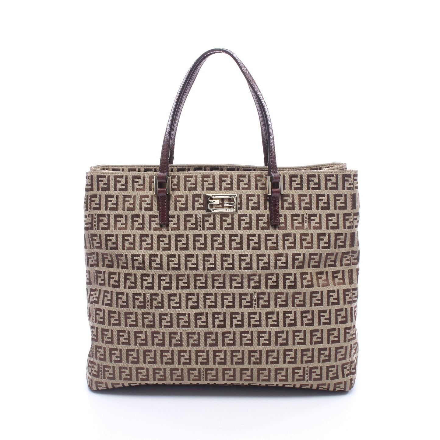 ズッキーノ ハンドバッグ トートバッグ キャンバス レザー ベージュ ダークブラウン フェンディ バッグ FENDI