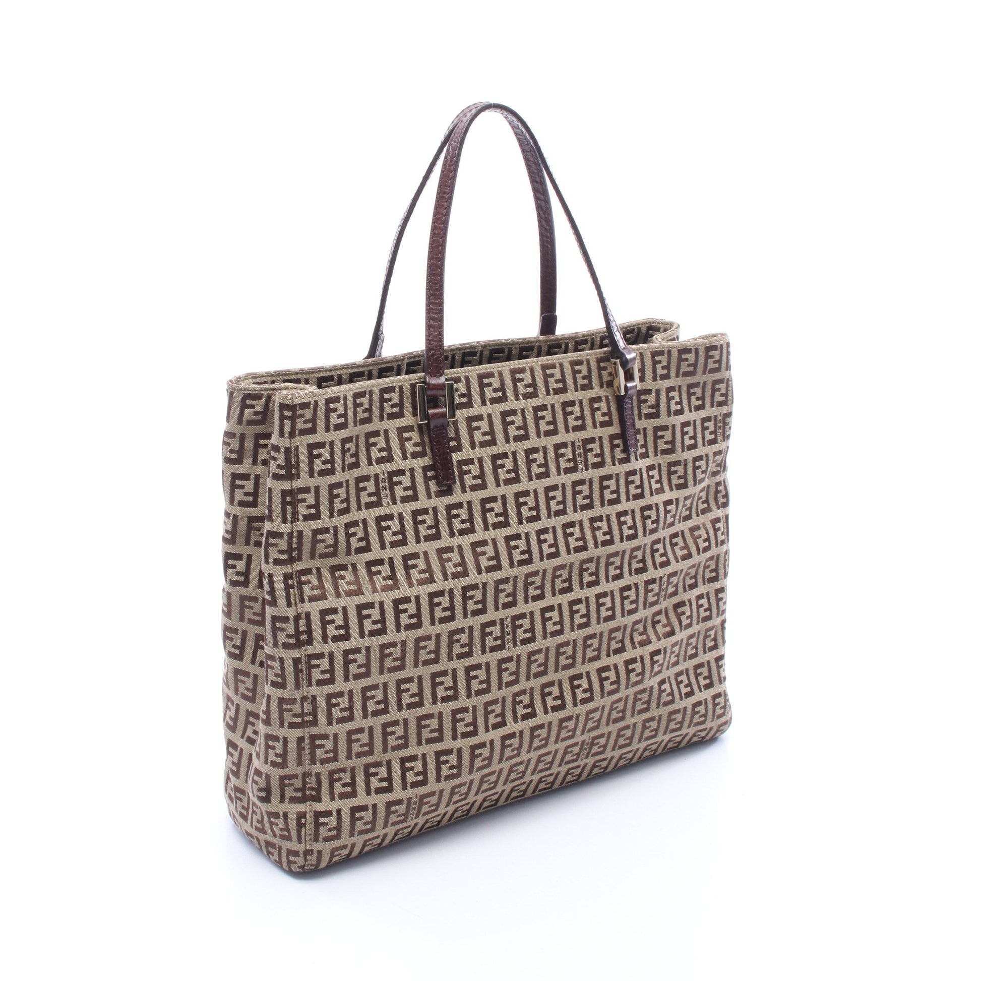 ズッキーノ ハンドバッグ トートバッグ キャンバス レザー ベージュ ダークブラウン フェンディ バッグ FENDI