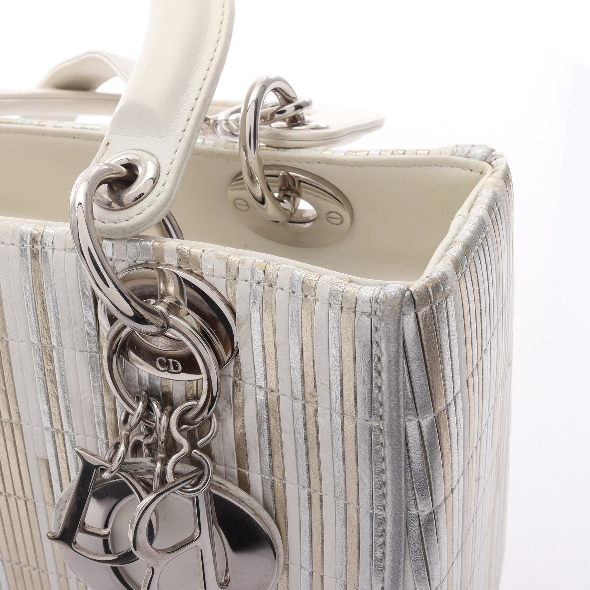 LADY DIOR レディディオール 2WAY ハンドバッグ レザー シルバー ホワイト マルチカラー クリスチャンディオール バッグ Christian Dior