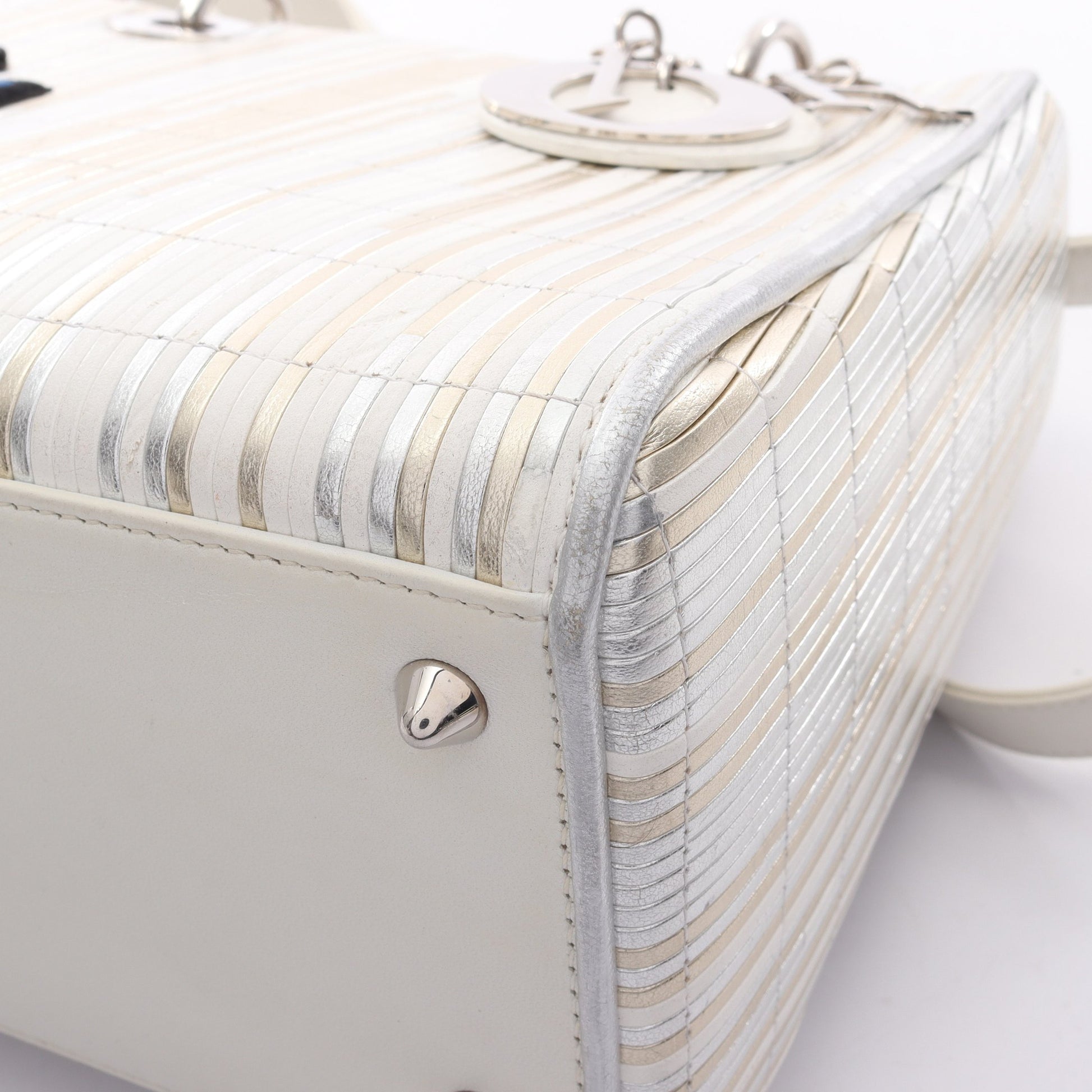 LADY DIOR レディディオール 2WAY ハンドバッグ レザー シルバー ホワイト マルチカラー クリスチャンディオール バッグ Christian Dior