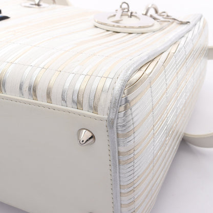 LADY DIOR レディディオール 2WAY ハンドバッグ レザー シルバー ホワイト マルチカラー クリスチャンディオール バッグ Christian Dior