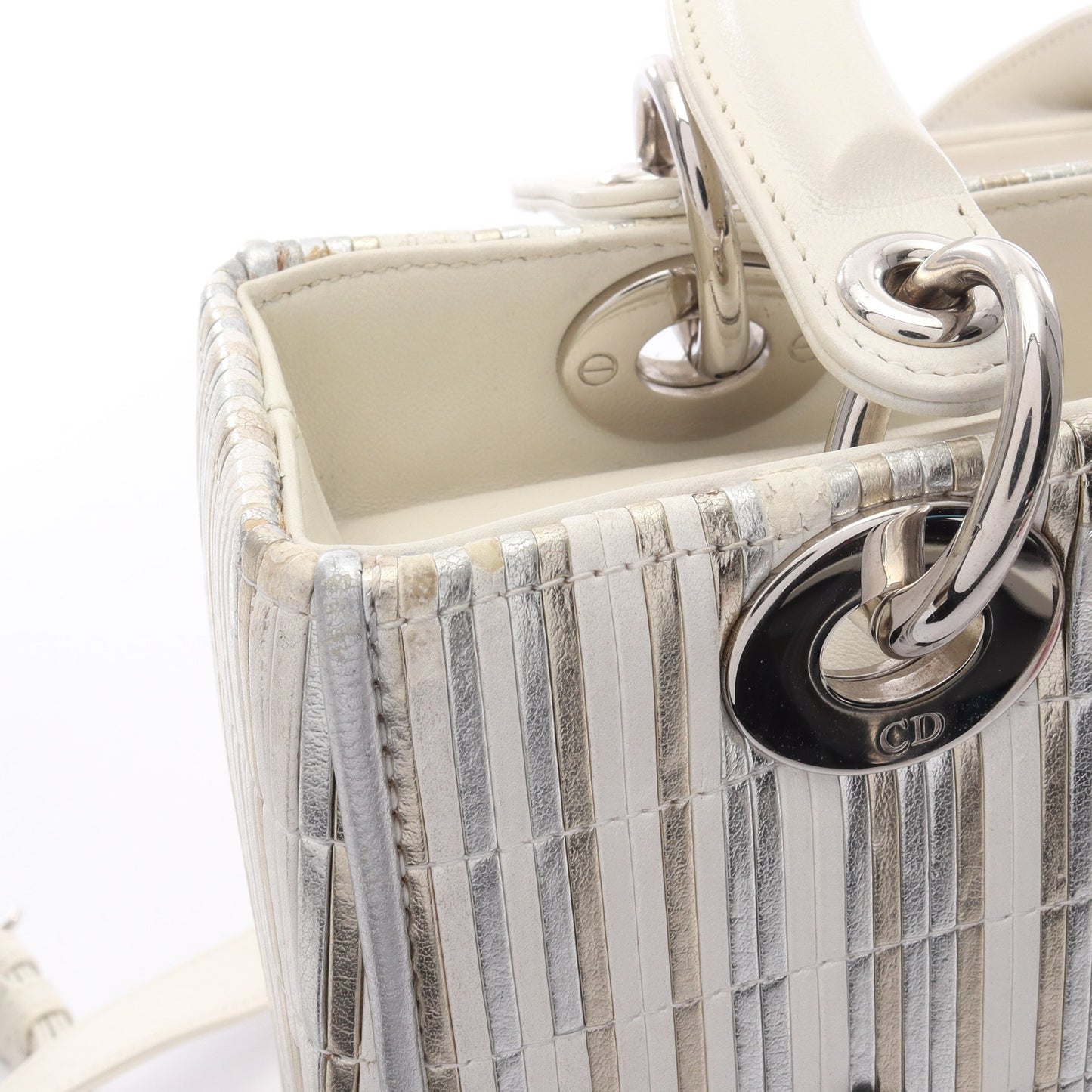 LADY DIOR レディディオール 2WAY ハンドバッグ レザー シルバー ホワイト マルチカラー クリスチャンディオール バッグ Christian Dior
