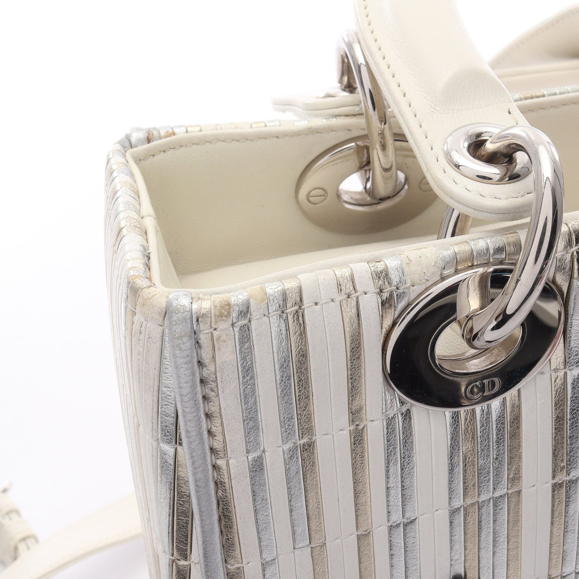 LADY DIOR レディディオール 2WAY ハンドバッグ レザー シルバー ホワイト マルチカラー クリスチャンディオール バッグ Christian Dior