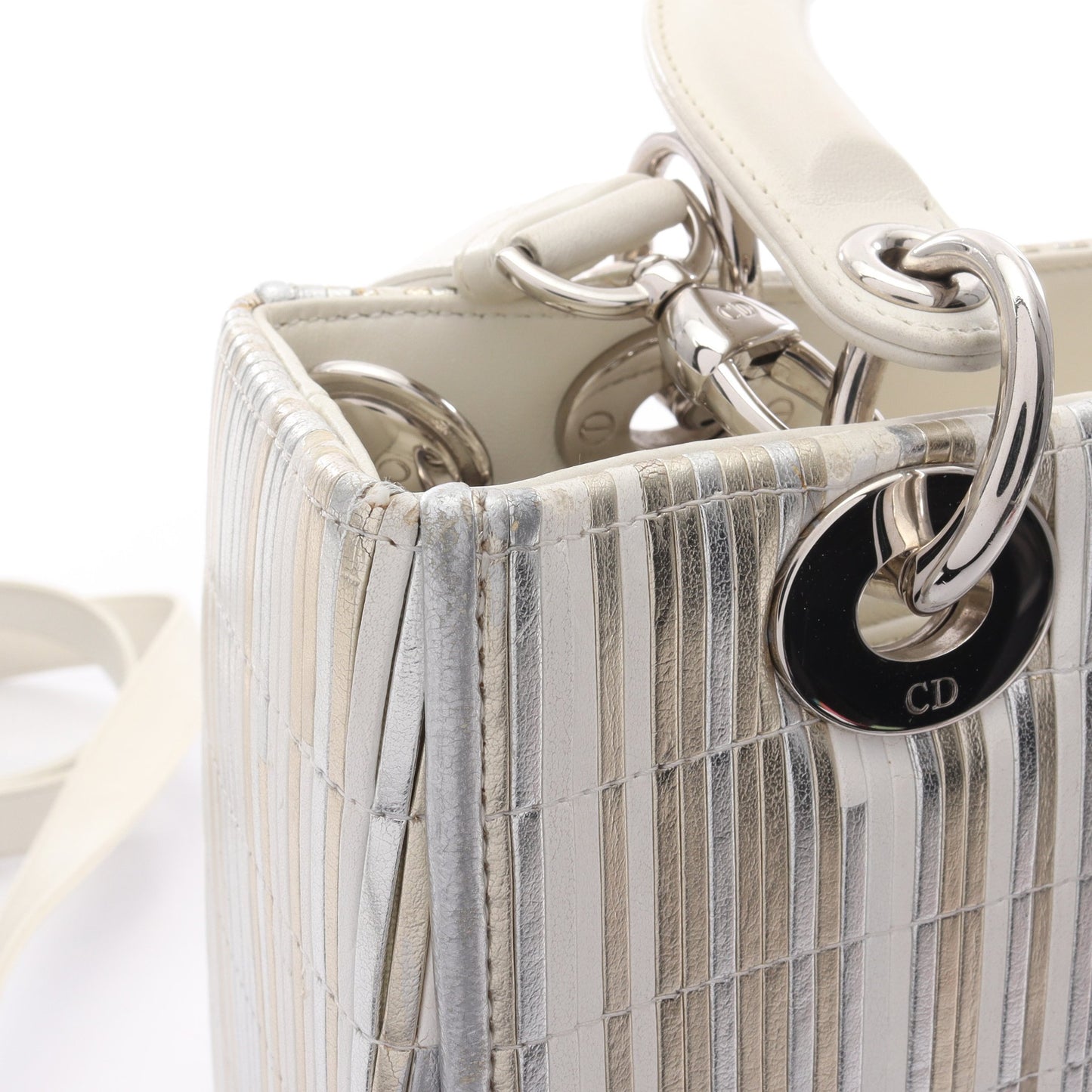 LADY DIOR レディディオール 2WAY ハンドバッグ レザー シルバー ホワイト マルチカラー クリスチャンディオール バッグ Christian Dior
