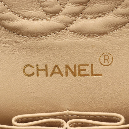 マトラッセ Wフラップ Wチェーンショルダーバッグ ラムスキン ベージュ ゴールド金具 シャネル バッグ CHANEL