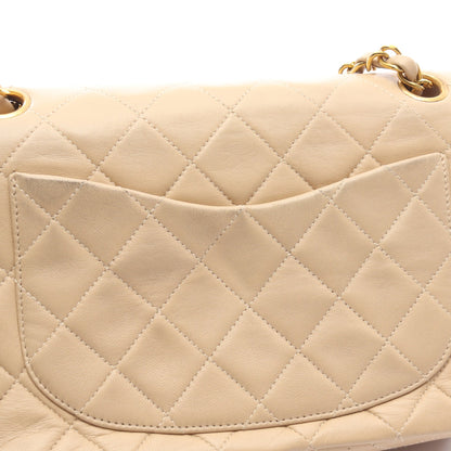 マトラッセ Wフラップ Wチェーンショルダーバッグ ラムスキン ベージュ ゴールド金具 シャネル バッグ CHANEL