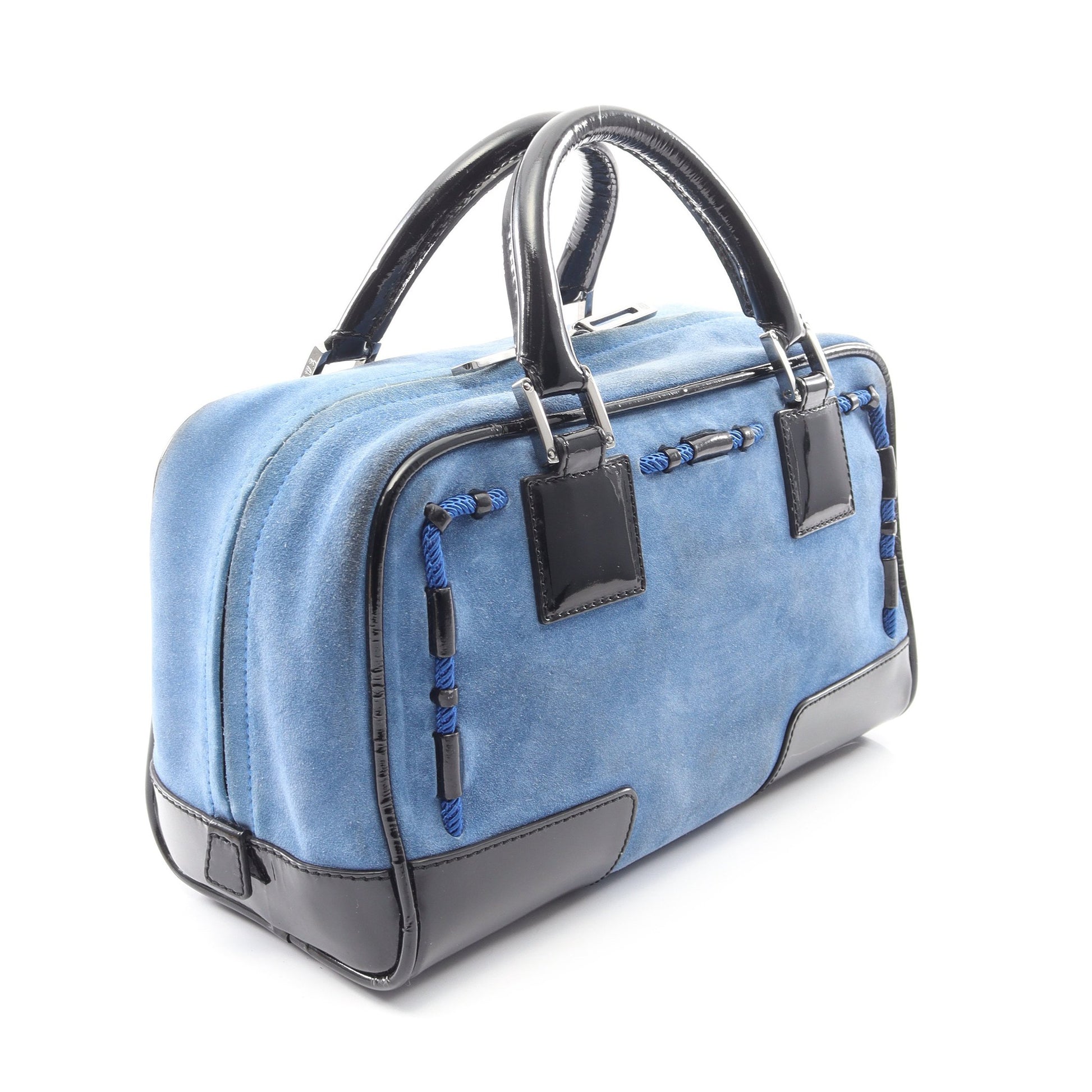 アマソナ28 ハンドバッグ スエード エナメルレザー ブルー ブラック ロエベ バッグ LOEWE