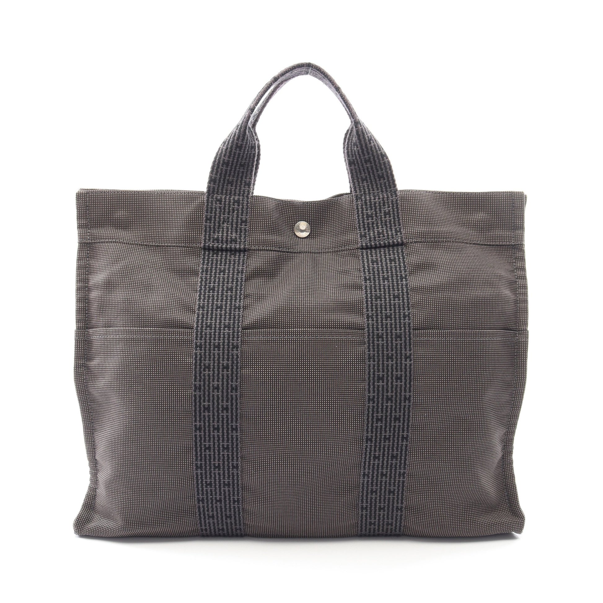 エールラインMM ハンドバッグ トートバッグ ナイロンキャンバス ダークグレー シルバー金具 エルメス バッグ HERMES
