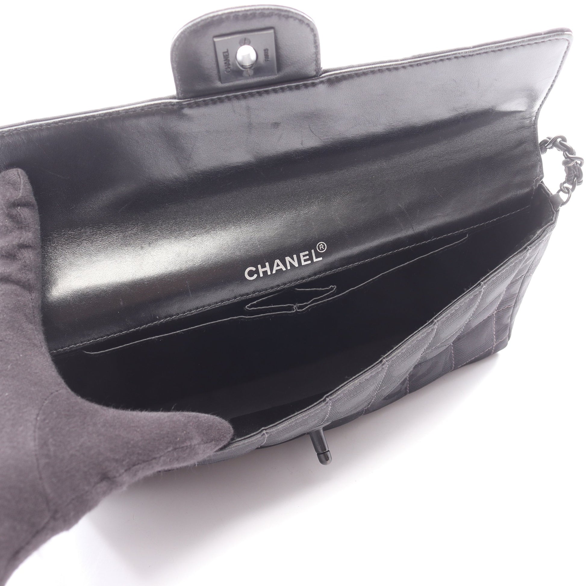 ニュートラベルライン チョコバー チェーンショルダーバッグ ナイロンキャンバス レザー ブラック シルバー金具 シャネル バッグ CHANEL