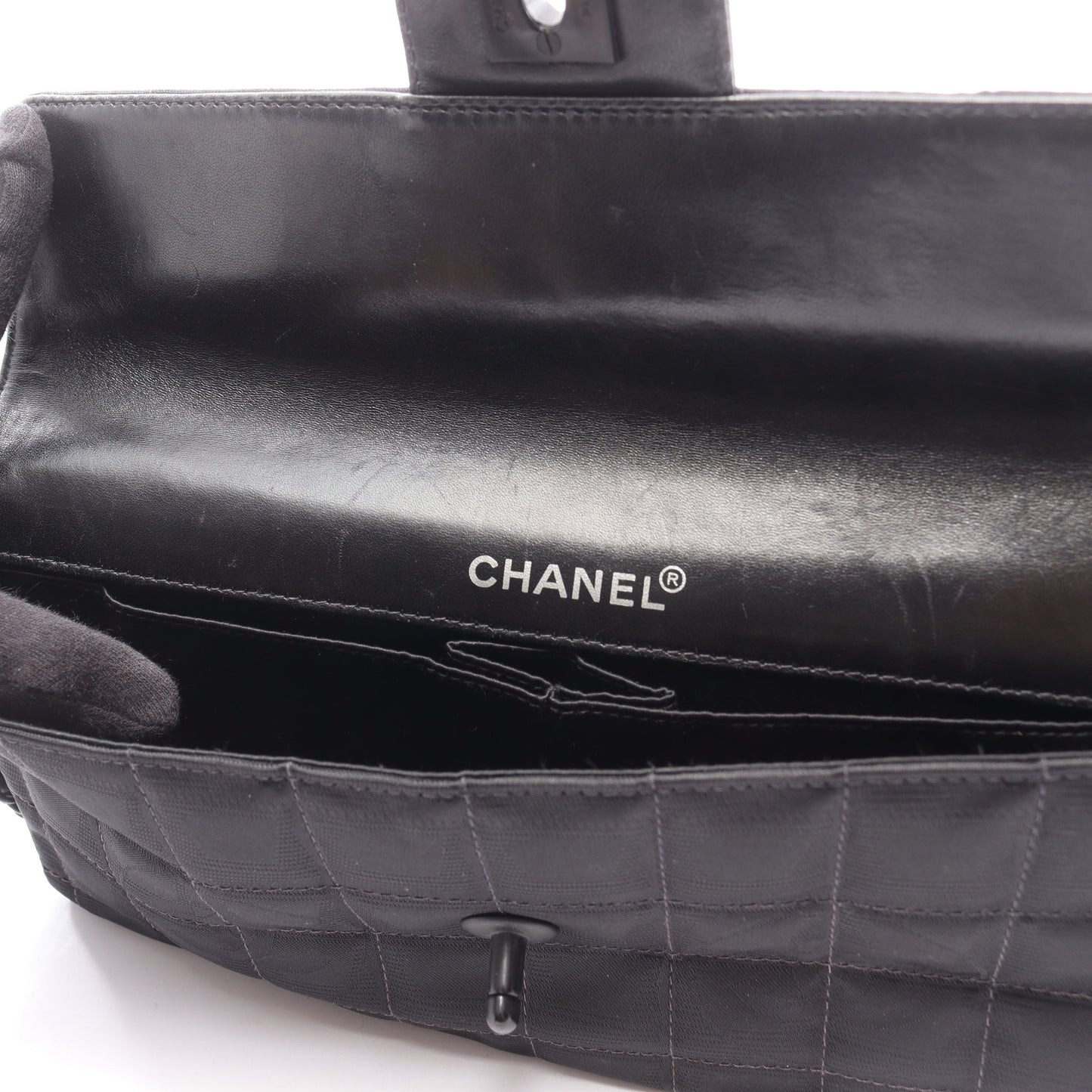 ニュートラベルライン チョコバー チェーンショルダーバッグ ナイロンキャンバス レザー ブラック シルバー金具 シャネル バッグ CHANEL