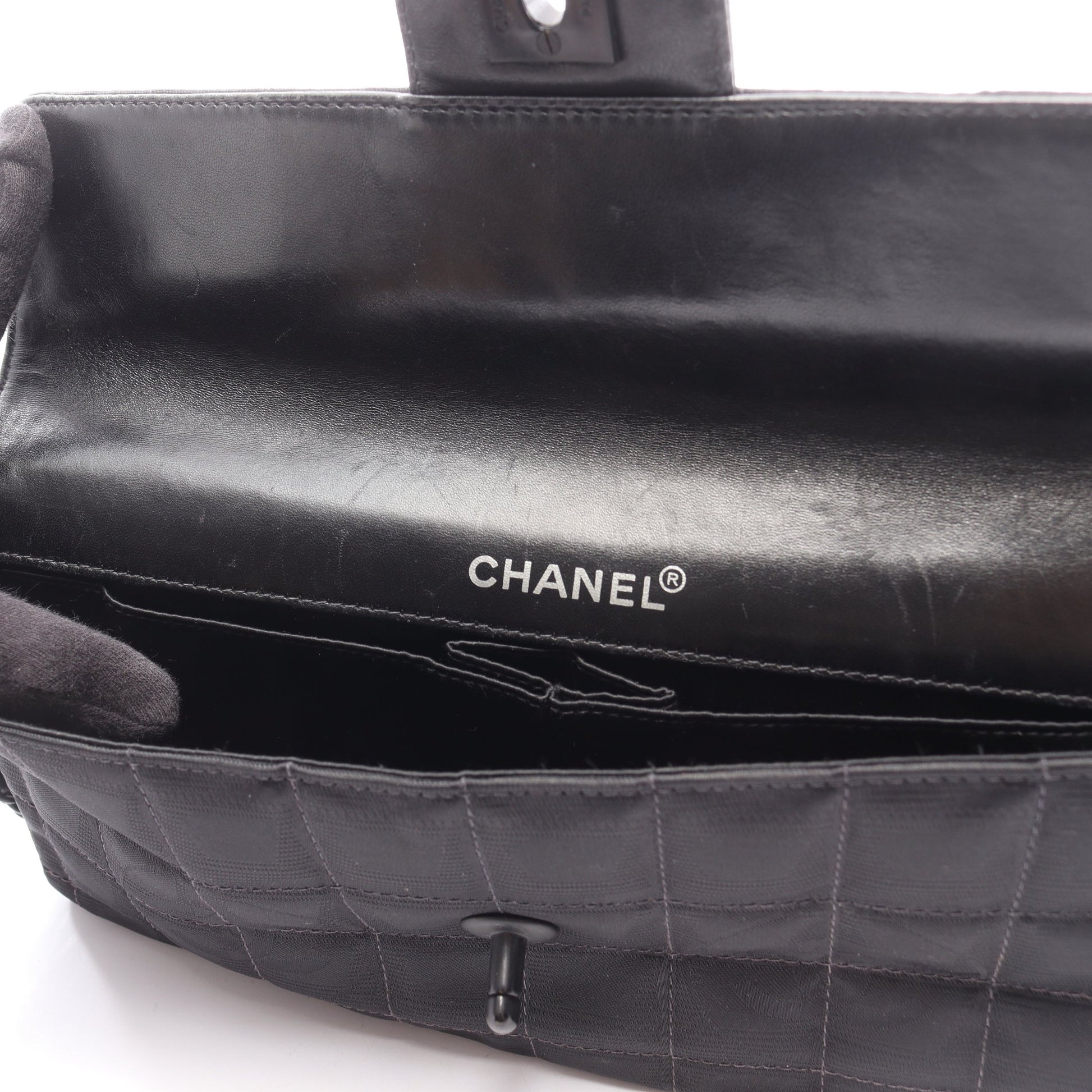 ニュートラベルライン チョコバー チェーンショルダーバッグ ナイロンキャンバス レザー ブラック シルバー金具 シャネル バッグ CHANEL