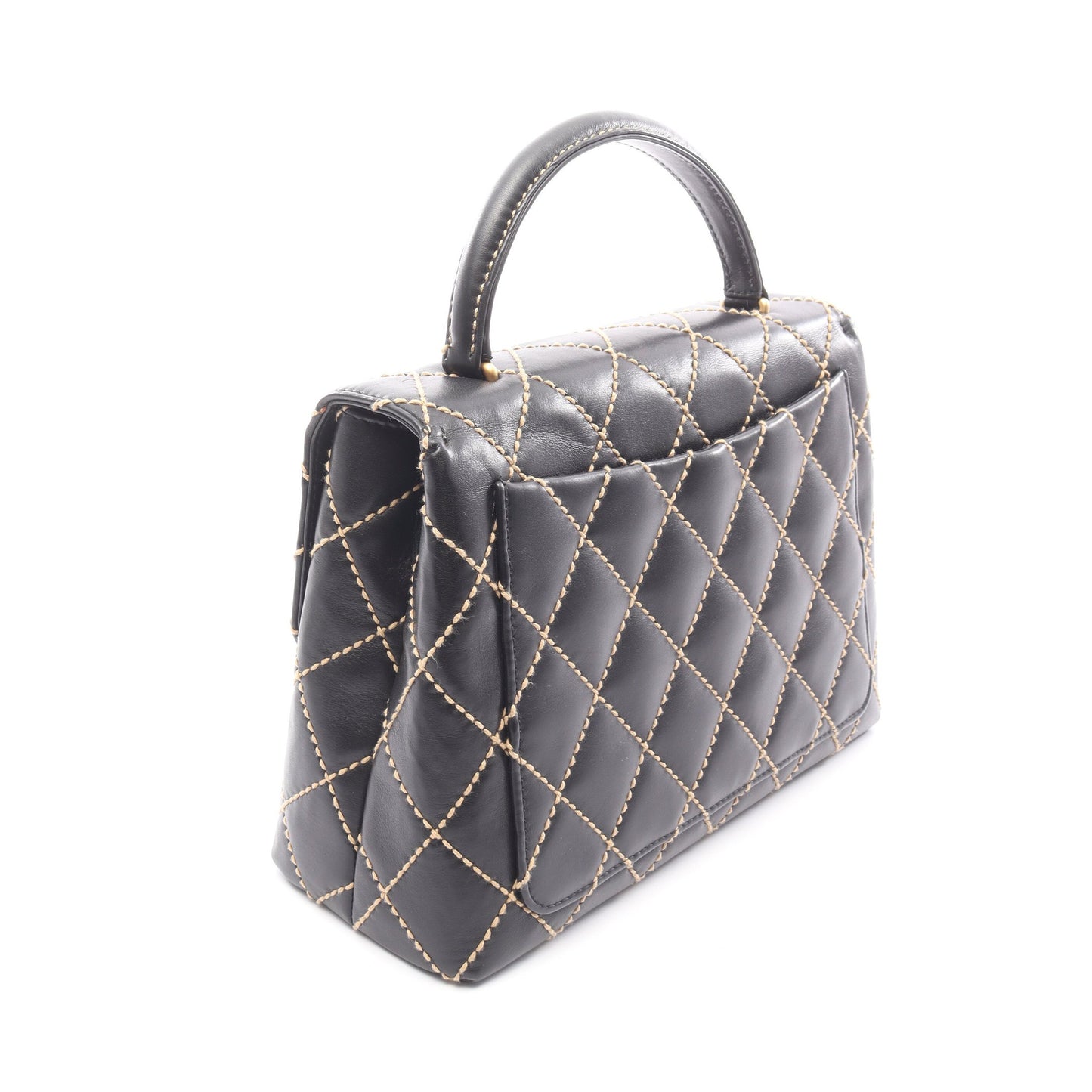 ワイルドステッチ トップハンドル ハンドバッグ レザー ブラック ゴールド金具 シャネル バッグ CHANEL