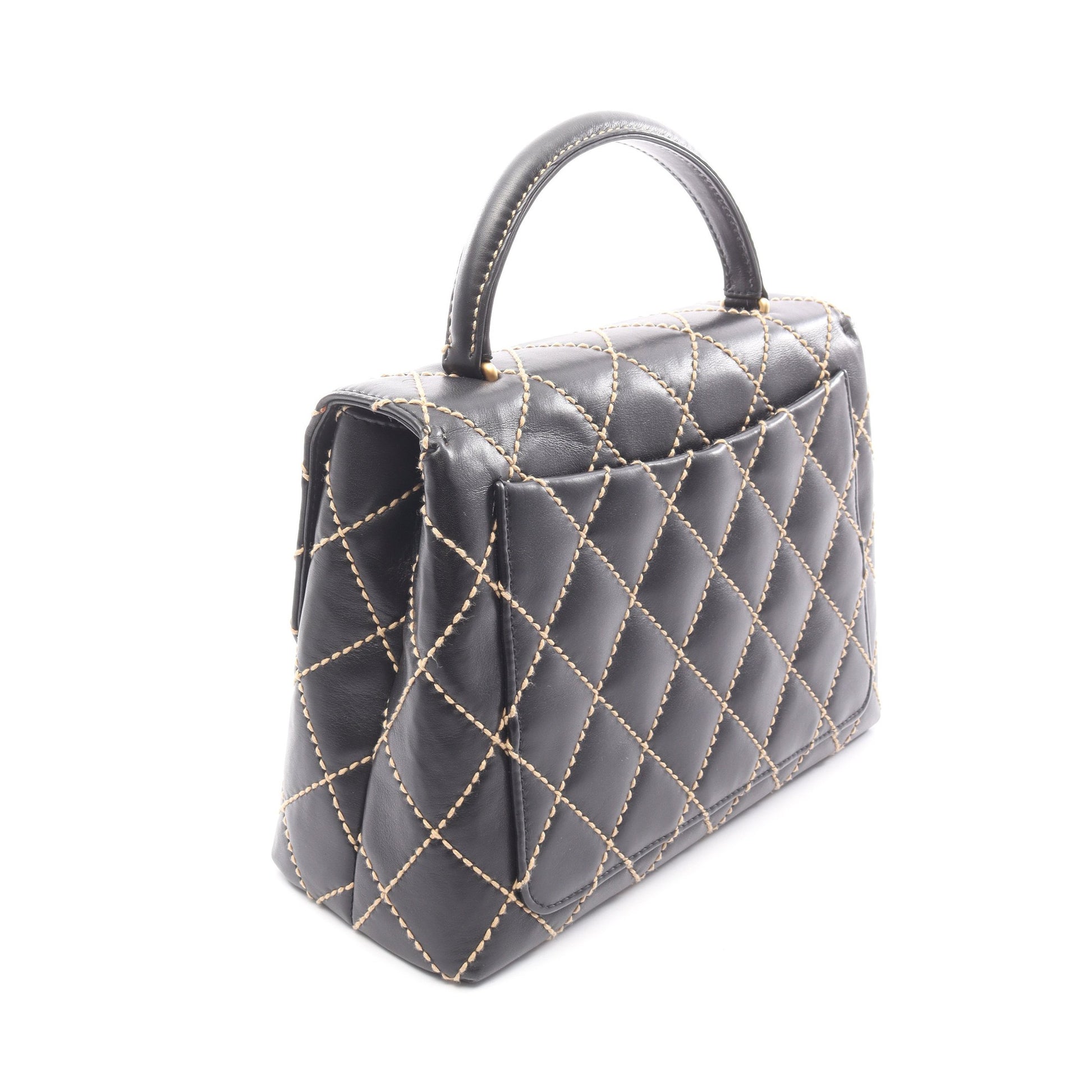 ワイルドステッチ トップハンドル ハンドバッグ レザー ブラック ゴールド金具 シャネル バッグ CHANEL