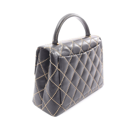 ワイルドステッチ トップハンドル ハンドバッグ レザー ブラック ゴールド金具 シャネル バッグ CHANEL