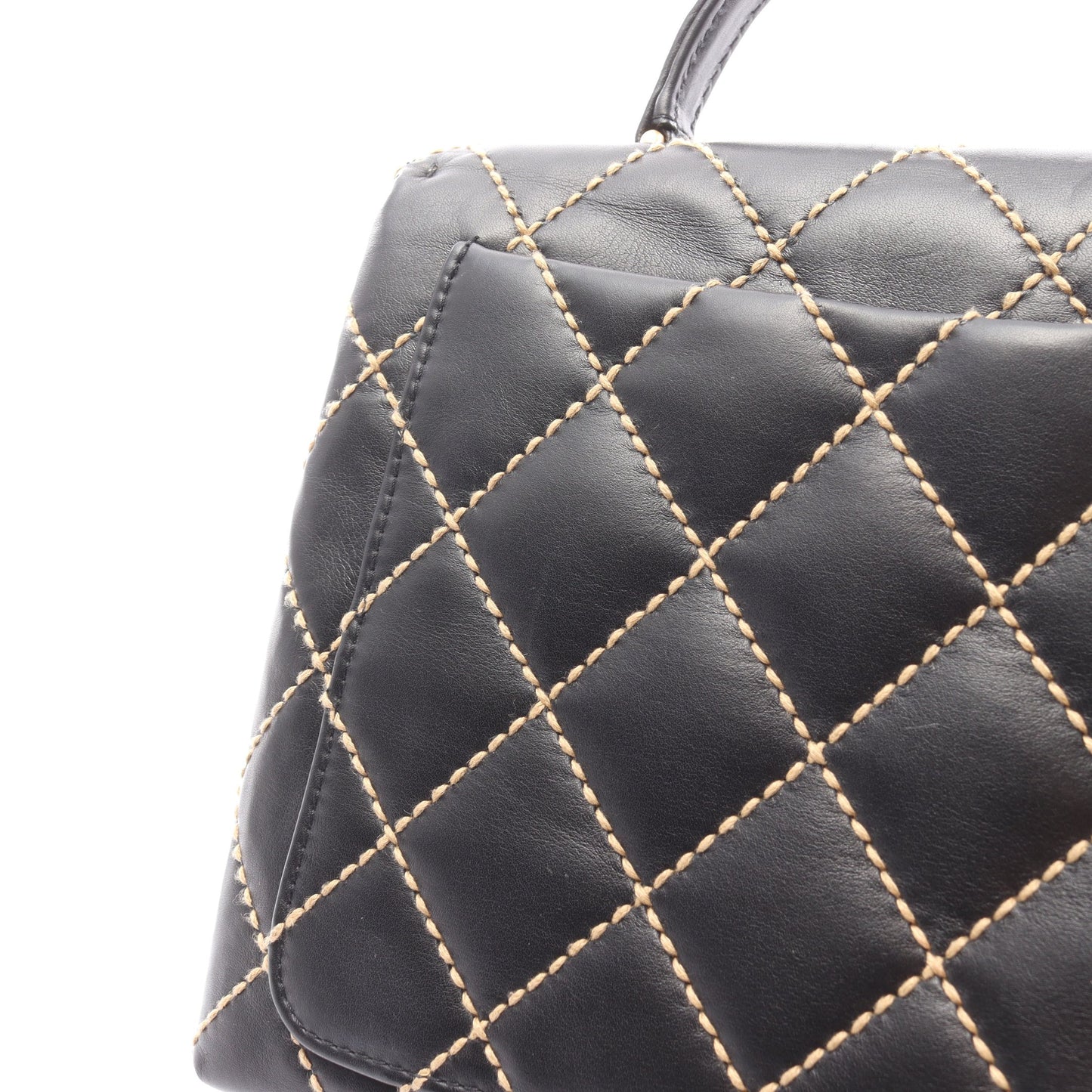 ワイルドステッチ トップハンドル ハンドバッグ レザー ブラック ゴールド金具 シャネル バッグ CHANEL