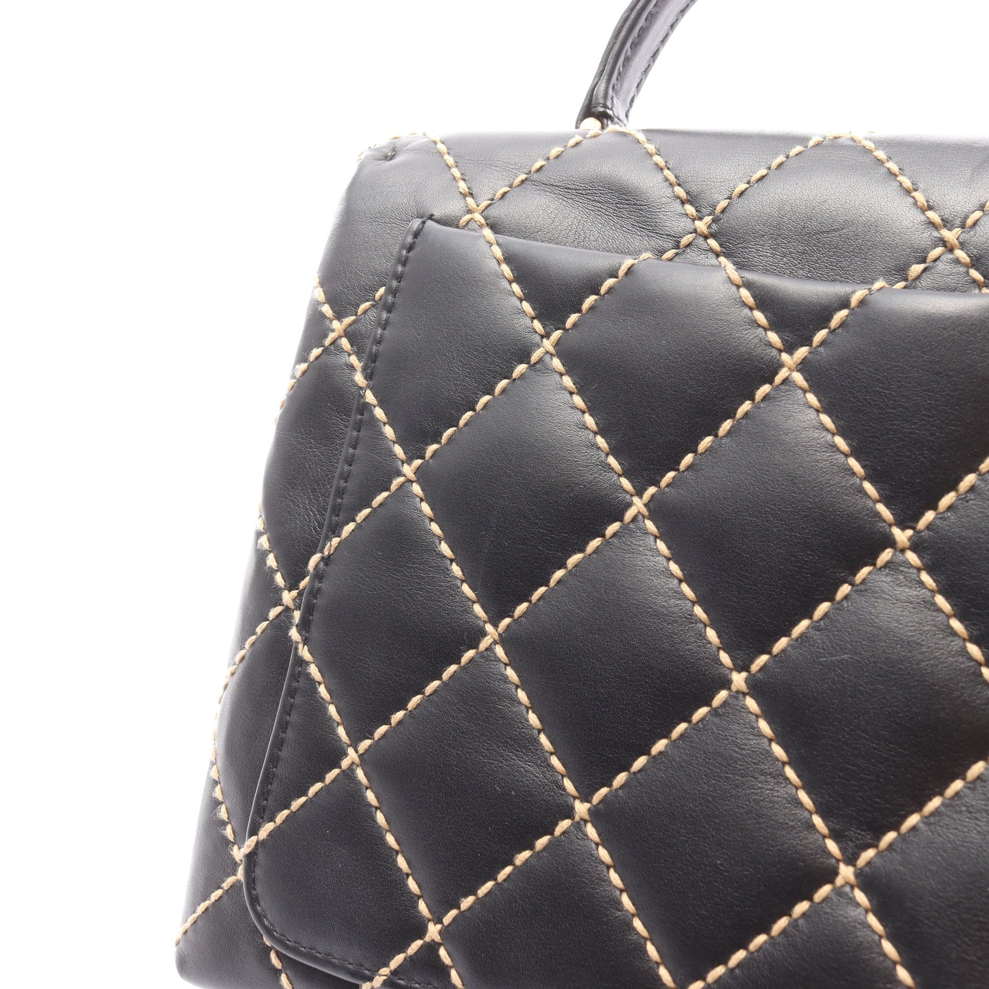 ワイルドステッチ トップハンドル ハンドバッグ レザー ブラック ゴールド金具 シャネル バッグ CHANEL
