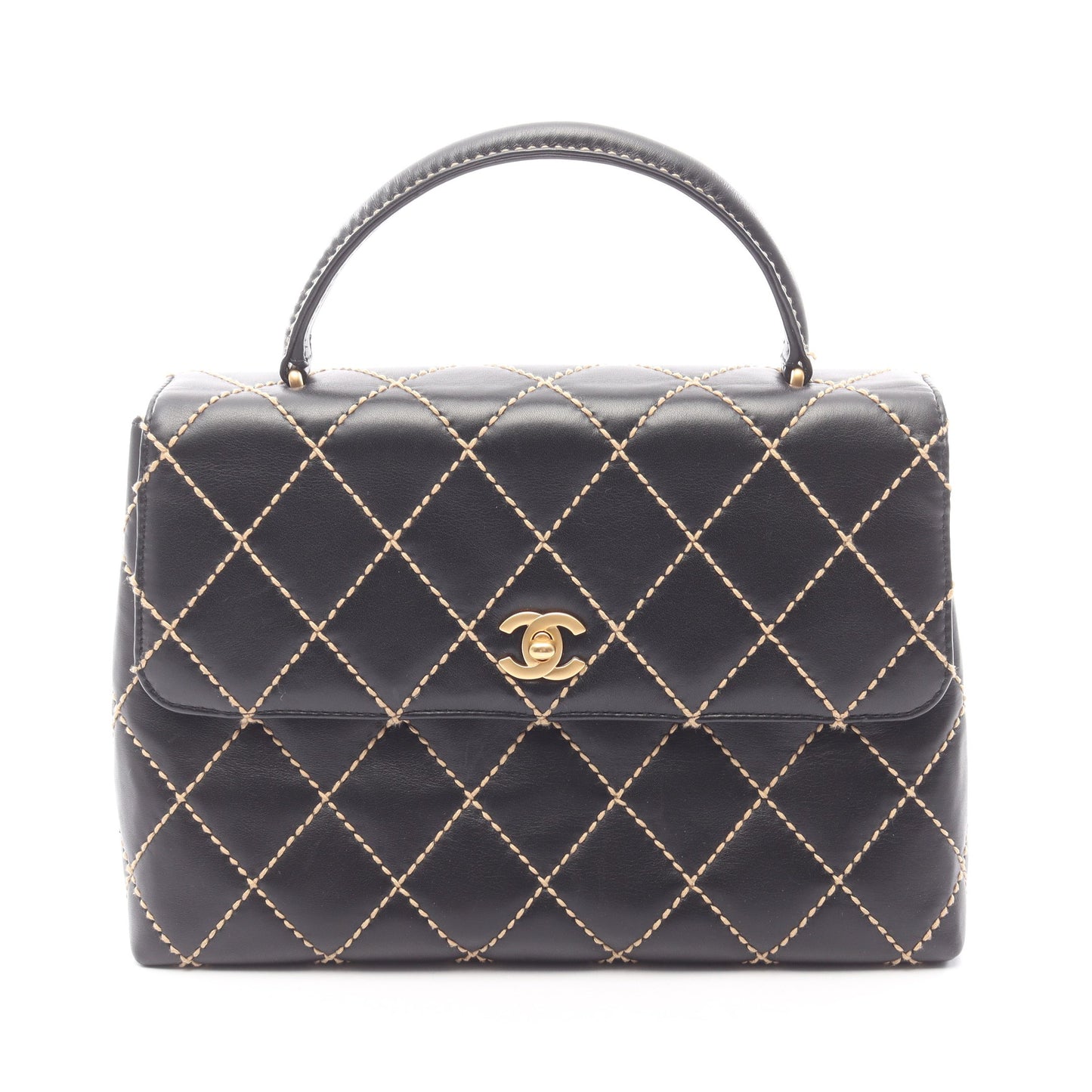 ワイルドステッチ トップハンドル ハンドバッグ レザー ブラック ゴールド金具 シャネル バッグ CHANEL
