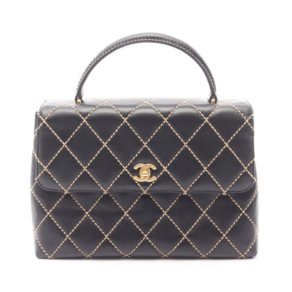 ワイルドステッチ トップハンドル ハンドバッグ レザー ブラック ゴールド金具 シャネル バッグ CHANEL
