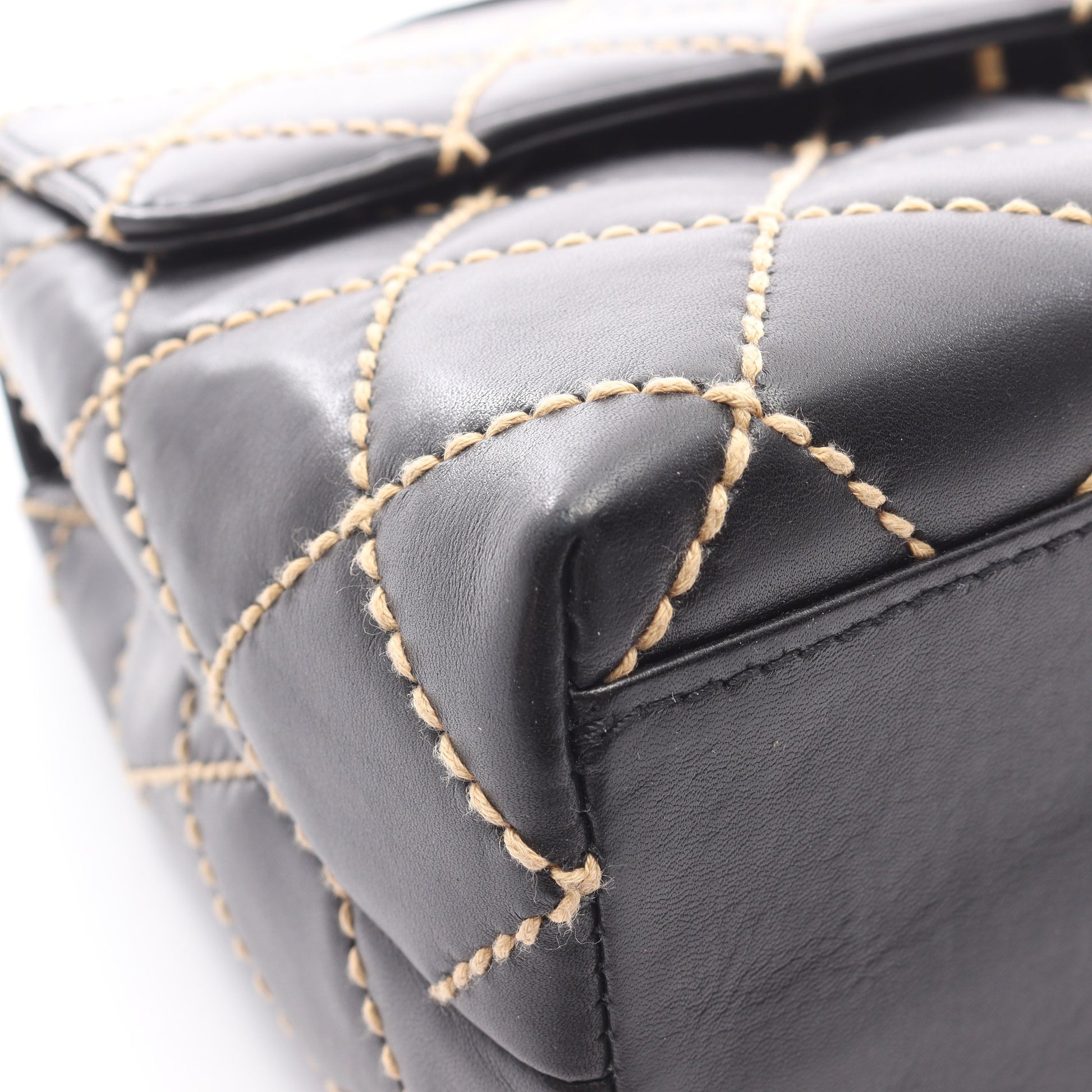 ワイルドステッチ トップハンドル ハンドバッグ レザー ブラック ゴールド金具 シャネル バッグ CHANEL