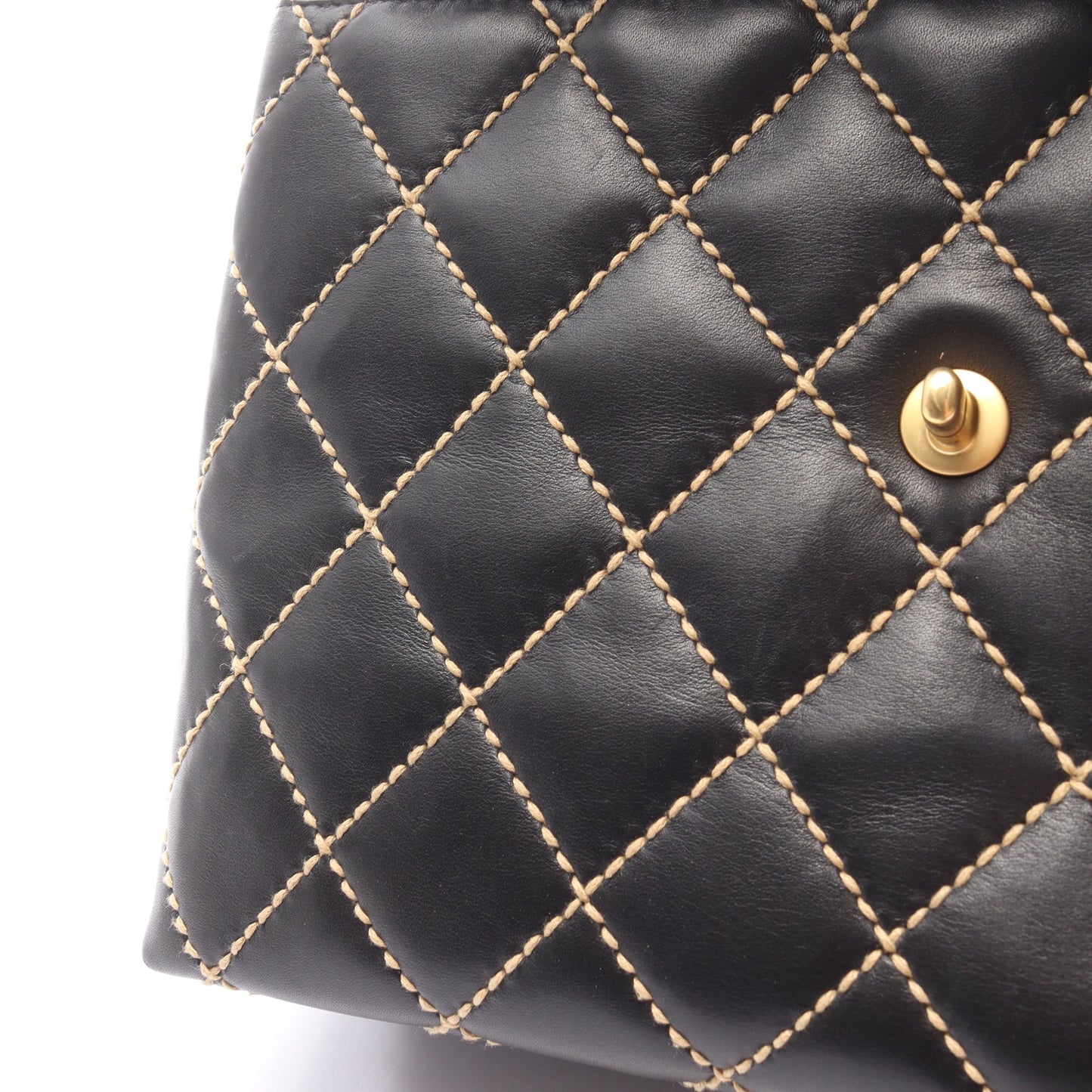 ワイルドステッチ トップハンドル ハンドバッグ レザー ブラック ゴールド金具 シャネル バッグ CHANEL