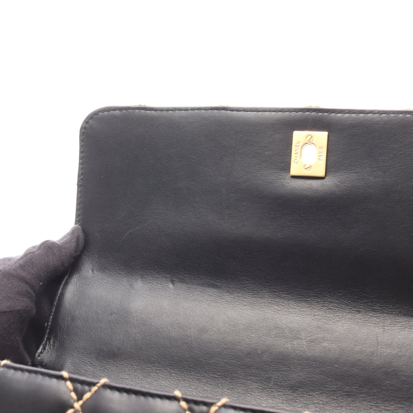 ワイルドステッチ トップハンドル ハンドバッグ レザー ブラック ゴールド金具 シャネル バッグ CHANEL
