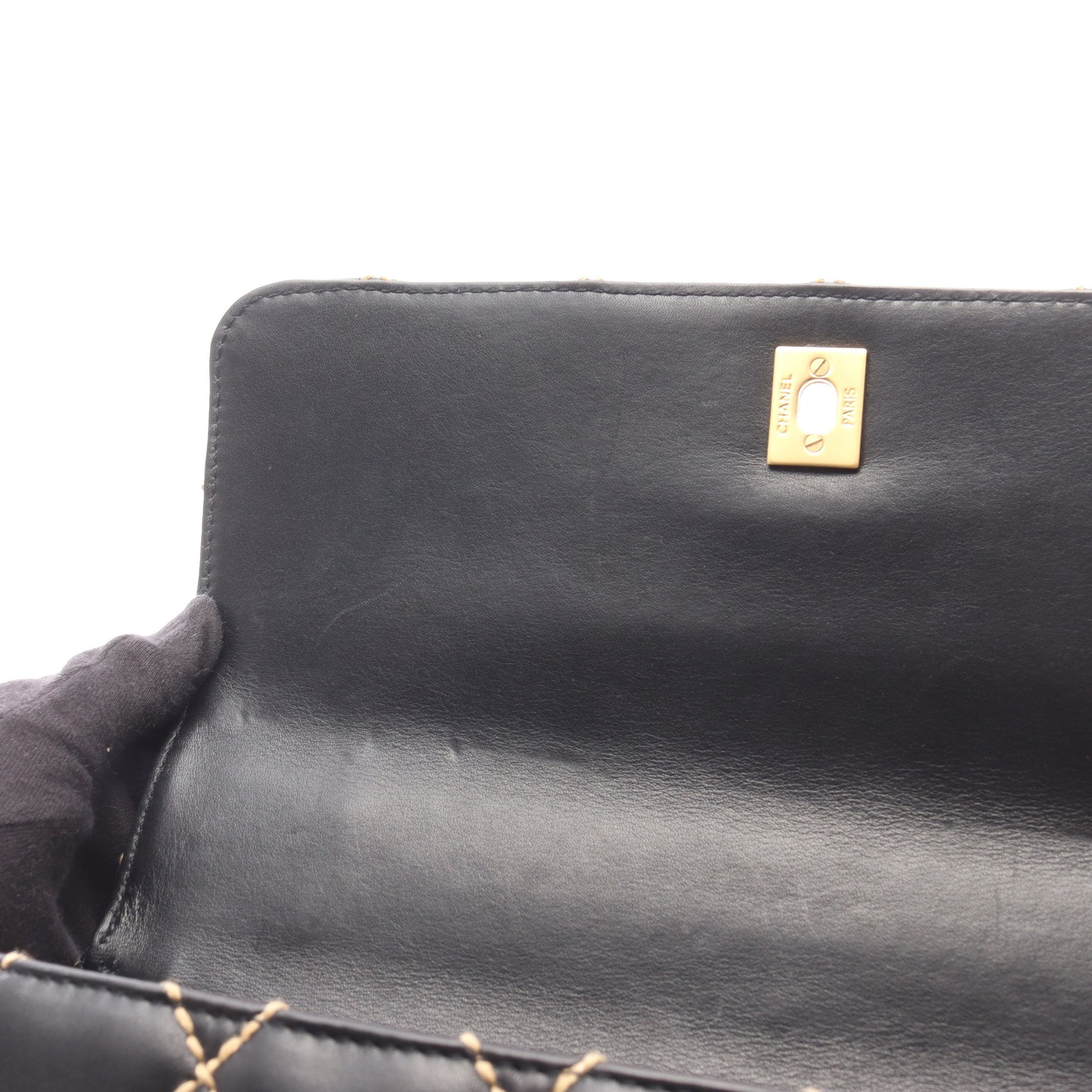 ワイルドステッチ トップハンドル ハンドバッグ レザー ブラック ゴールド金具 シャネル バッグ CHANEL