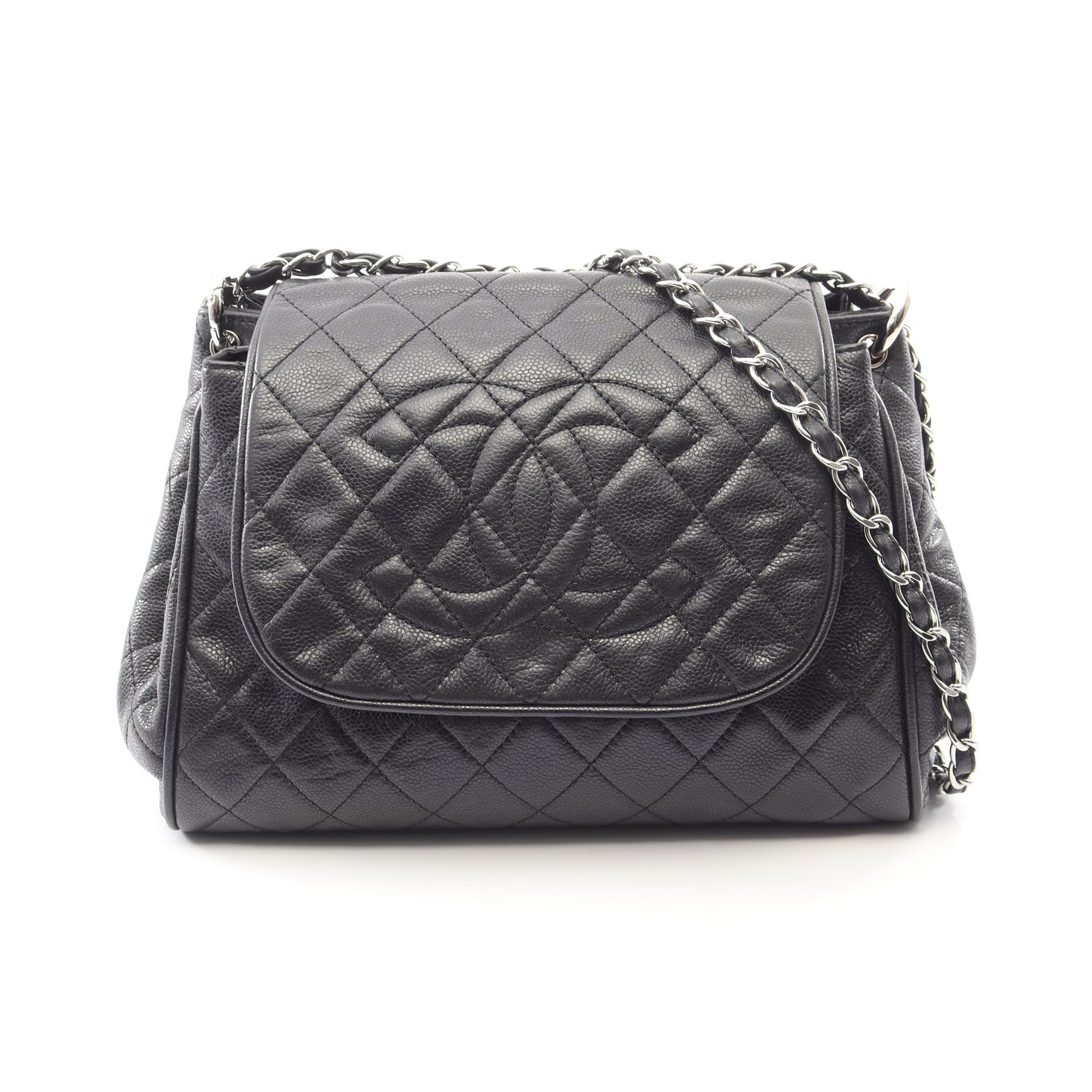 マトラッセ チェーンショルダーバッグ キャビアスキン ブラック シルバー金具 シャネル バッグ CHANEL