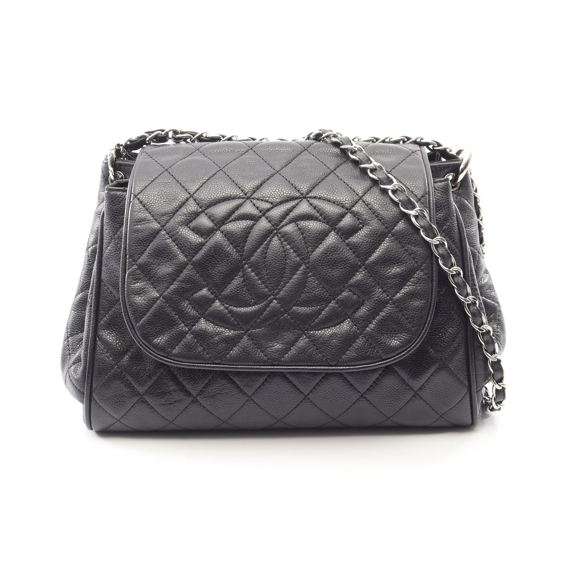 マトラッセ チェーンショルダーバッグ キャビアスキン ブラック シルバー金具 シャネル バッグ CHANEL