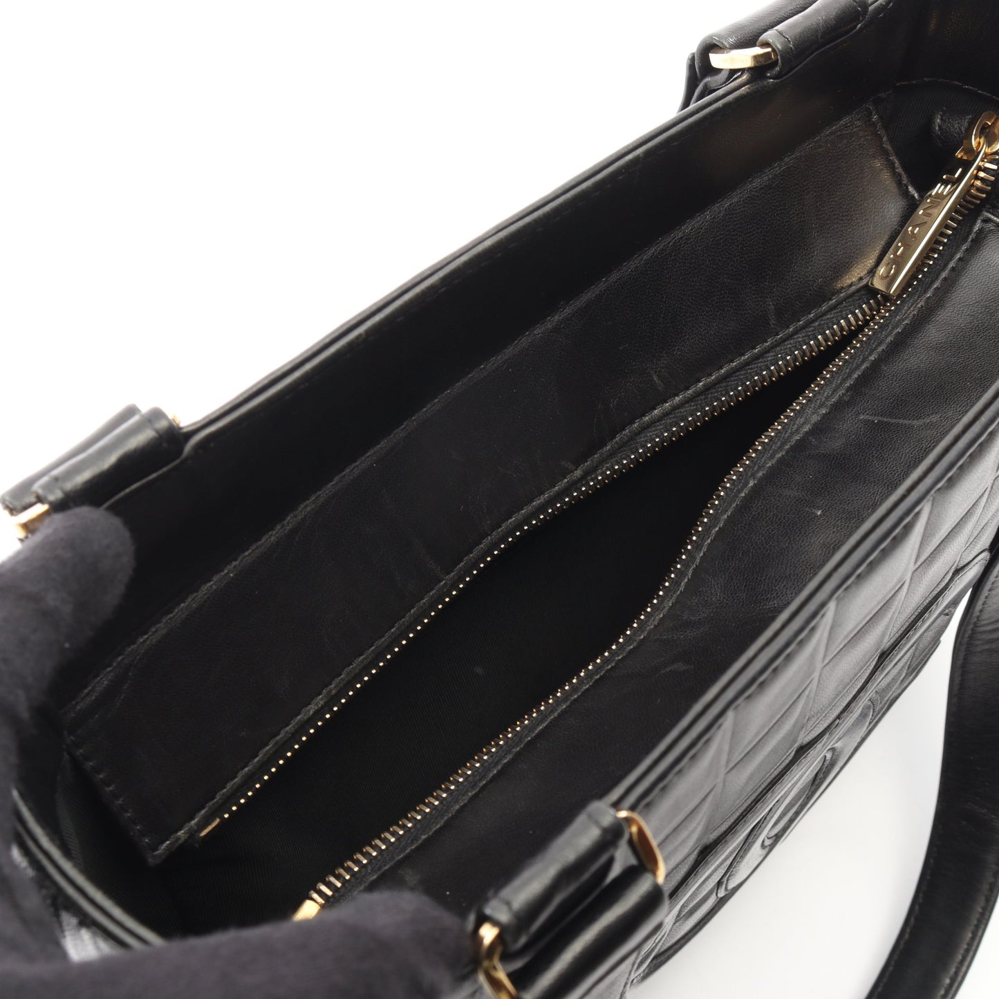 チョコバー ショルダーバッグ トートバッグ ラムスキン ブラック ゴールド金具 シャネル バッグ CHANEL