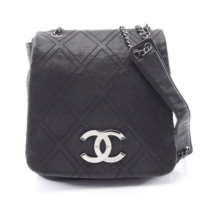 ダイヤステッチ チェーンショルダーバッグ レザー ブラック シルバー金具 シャネル バッグ CHANEL