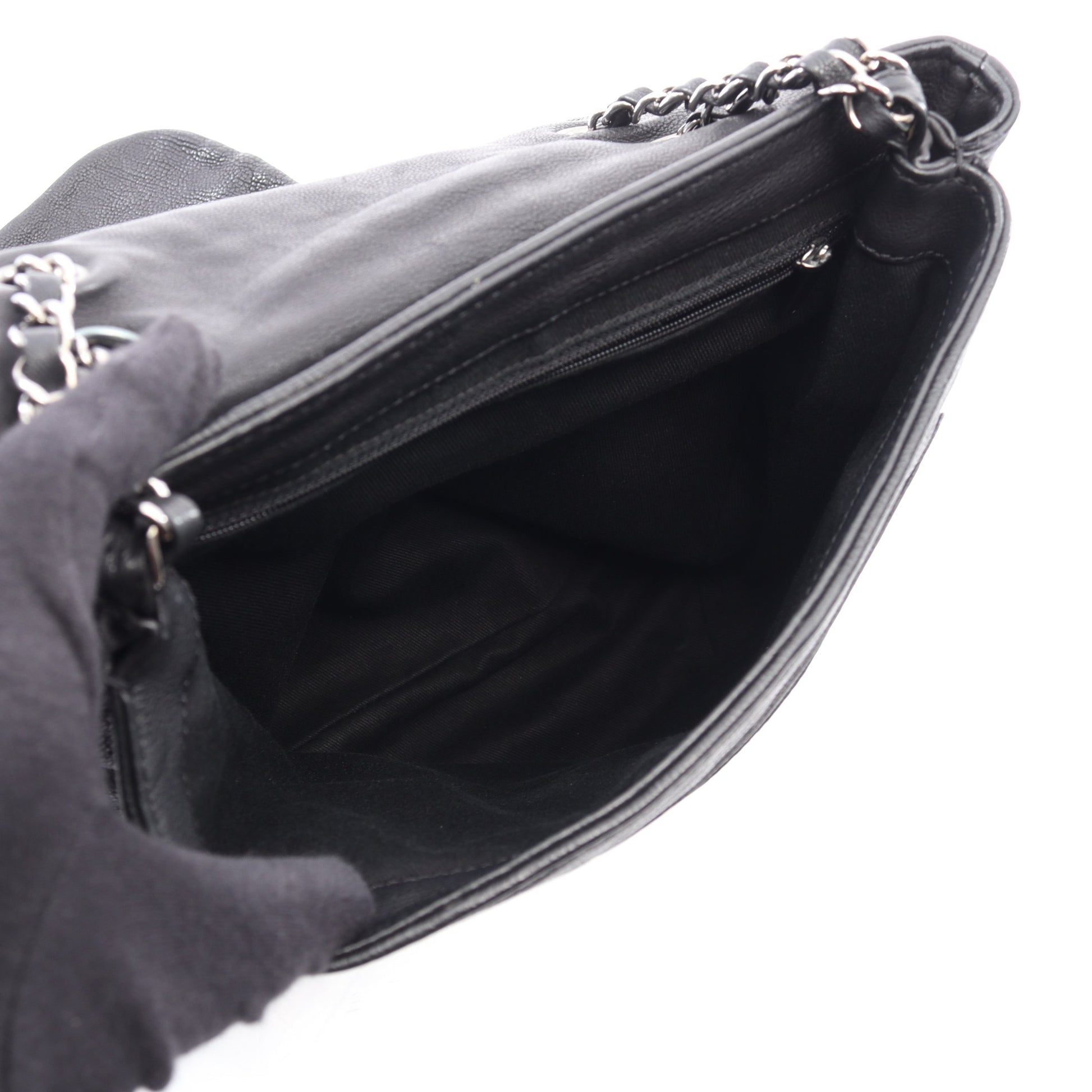 ダイヤステッチ チェーンショルダーバッグ レザー ブラック シルバー金具 シャネル バッグ CHANEL